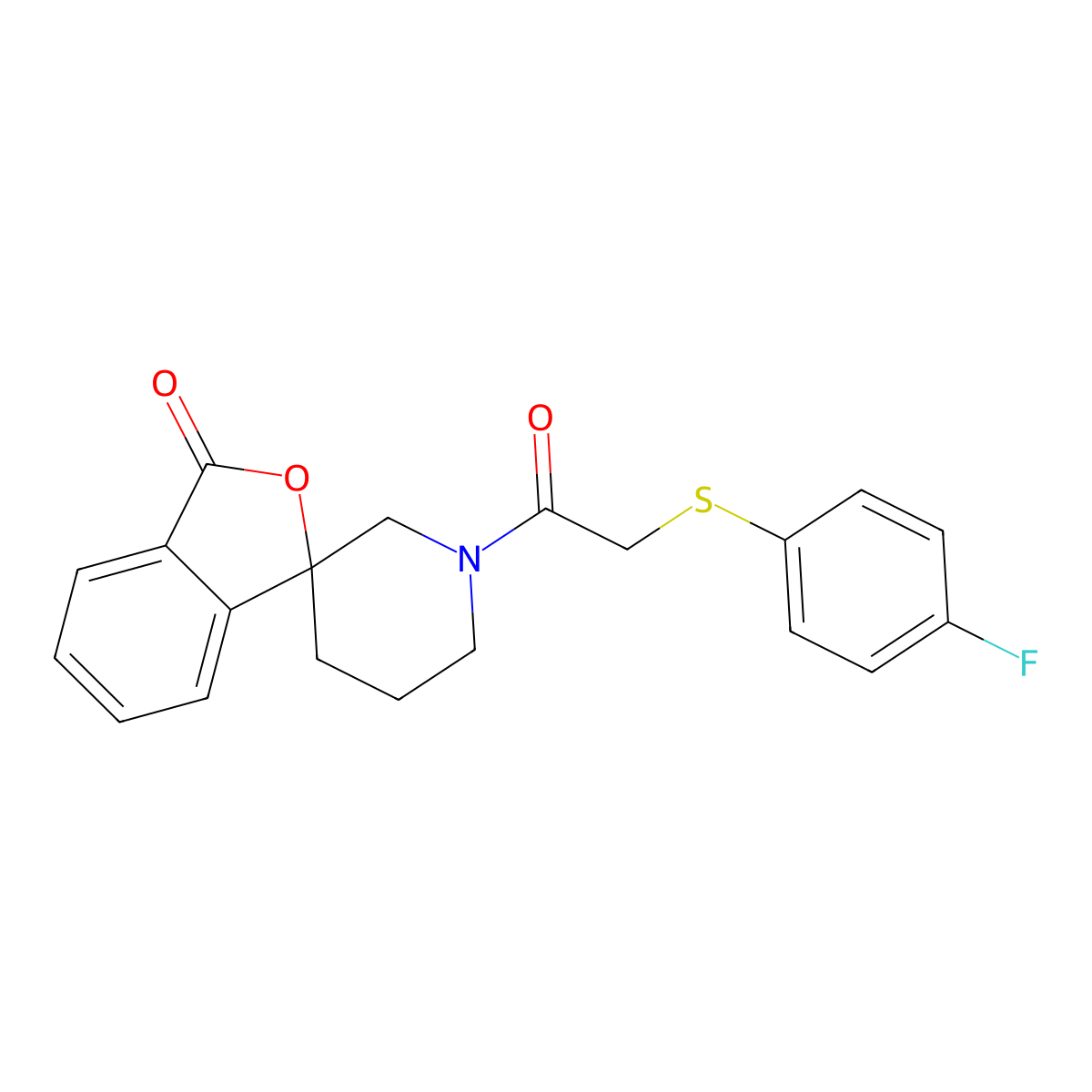 1'-(2-((4-fluorophenyl)thio)acetyl)-3H-spiro[isobenzofuran-1,3'-piperidin]-3-one molecular structure, CAS 1705308-97-9