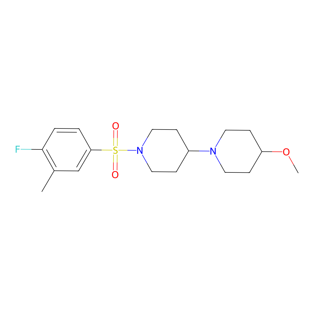 1'-(4-Fluoro-3-methylbenzenesulfonyl)-4-methoxy-1,4'-bipiperidine molecular structure, CAS 1705309-33-6