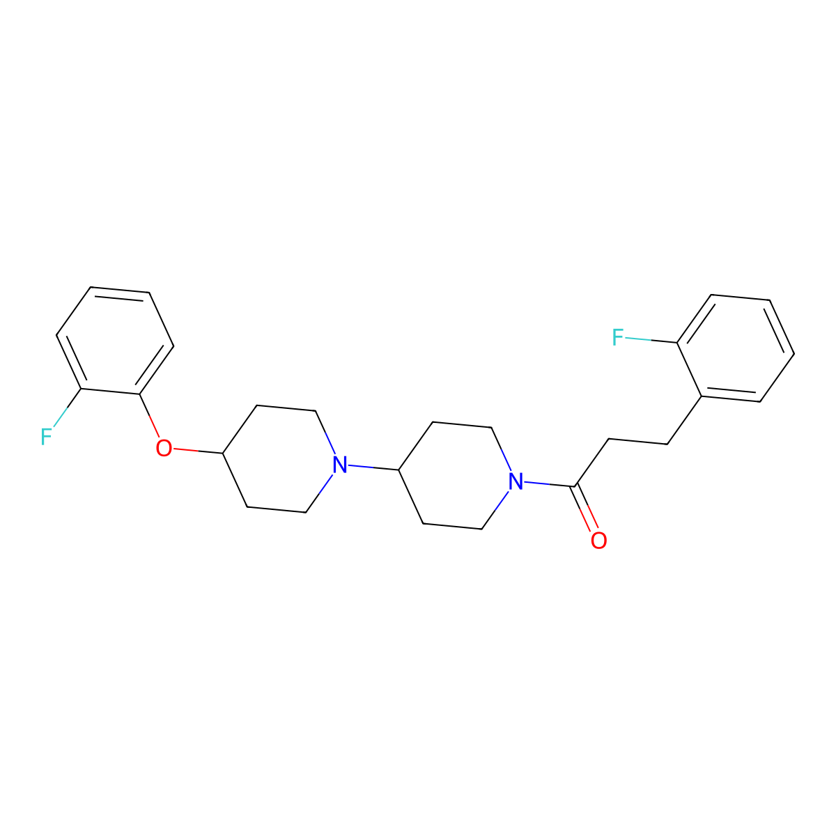 1-(4-(2-Fluorophenoxy)-[1,4'-bipiperidin]-1'-yl)-3-(2-fluorophenyl)propan-1-one molecular structure, CAS 1705311-20-1