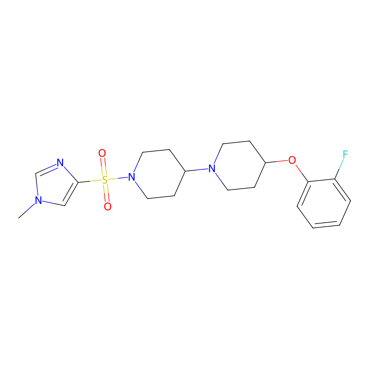 4-(2-fluorophenoxy)-1'-((1-methyl-1H-imidazol-4-yl)sulfonyl)-1,4'-bipiperidine molecular structure, CAS 1705312-46-4