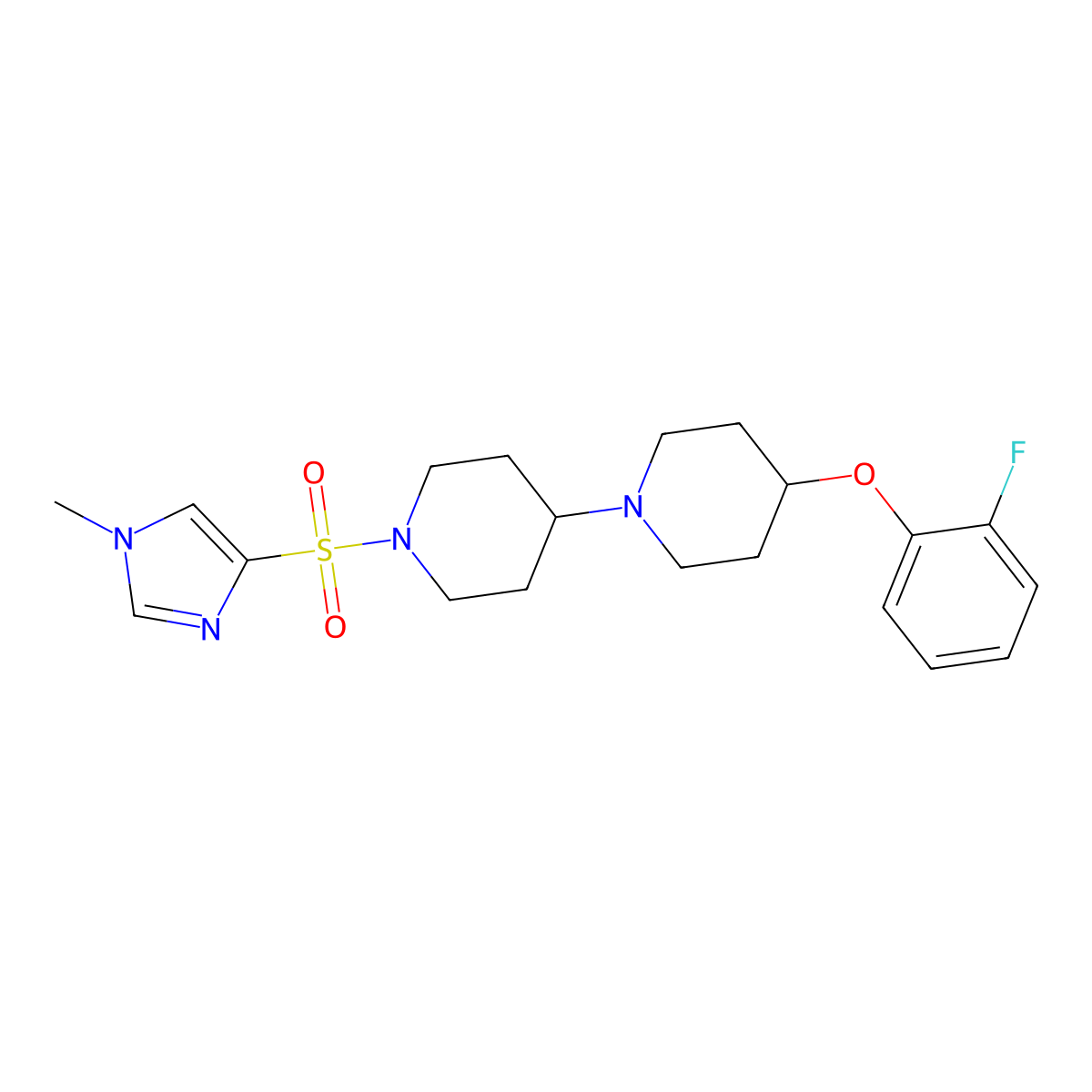 4-(2-fluorophenoxy)-1'-((1-methyl-1H-imidazol-4-yl)sulfonyl)-1,4'-bipiperidine molecular structure, CAS 1705312-46-4