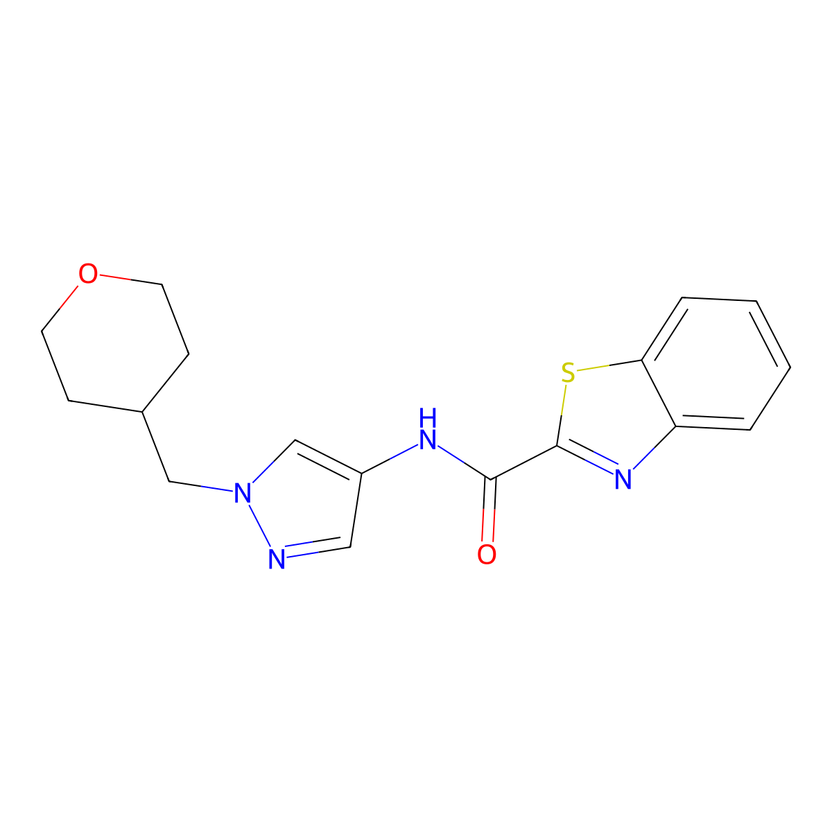 N-(1-((tetrahydro-2H-pyran-4-yl)methyl)-1H-pyrazol-4-yl)benzo[d]thiazole-2-carboxamide molecular structure, CAS 1705312-68-0