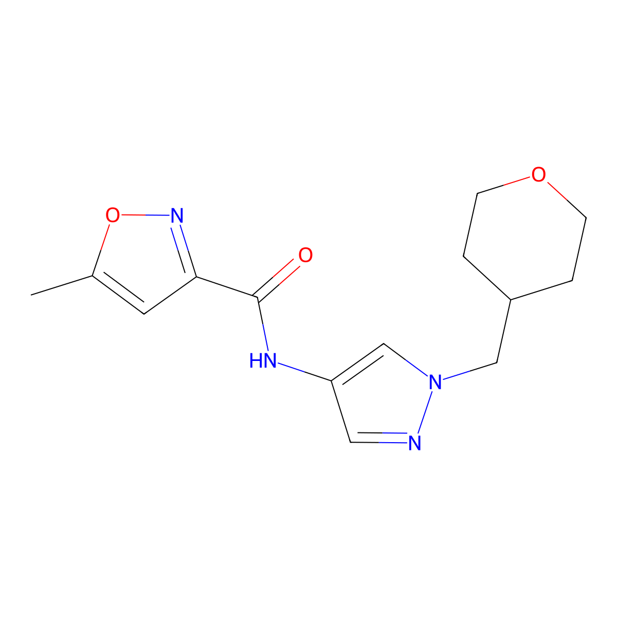 5-methyl-N-(1-((tetrahydro-2H-pyran-4-yl)methyl)-1H-pyrazol-4-yl)isoxazole-3-carboxamide molecular structure, CAS 1705312-70-4