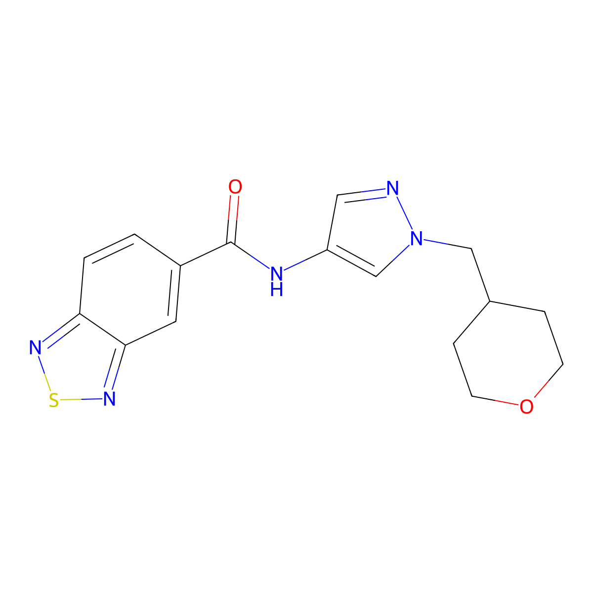 N-(1-((tetrahydro-2H-pyran-4-yl)methyl)-1H-pyrazol-4-yl)benzo[c][1,2,5]thiadiazole-5-carboxamide molecular structure, CAS 1705312-78-2