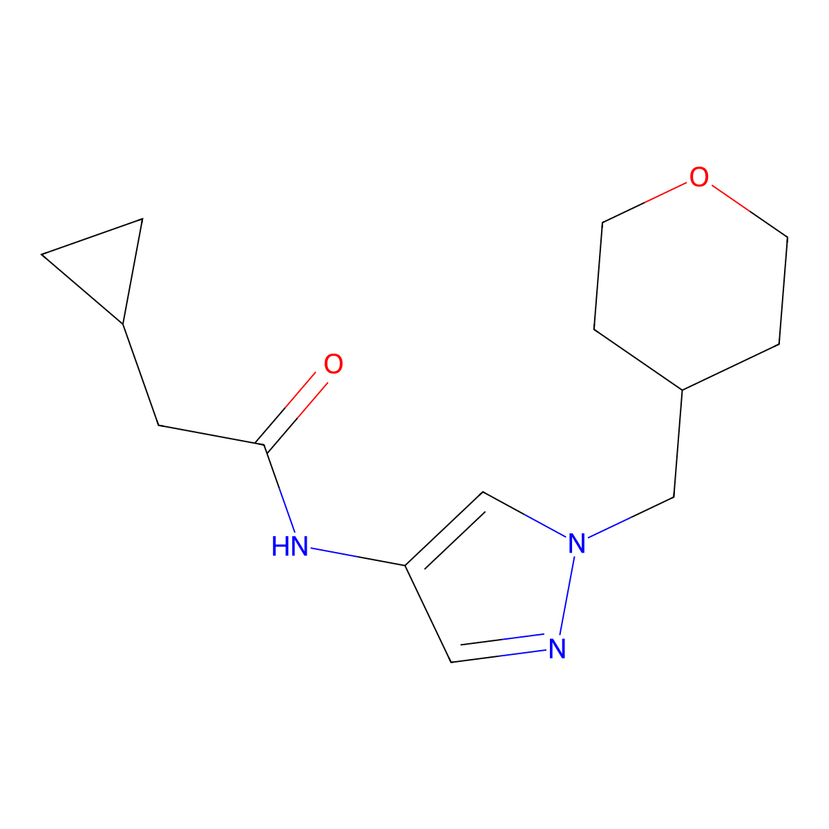 2-cyclopropyl-N-(1-((tetrahydro-2H-pyran-4-yl)methyl)-1H-pyrazol-4-yl)acetamide molecular structure, CAS 1705314-07-3