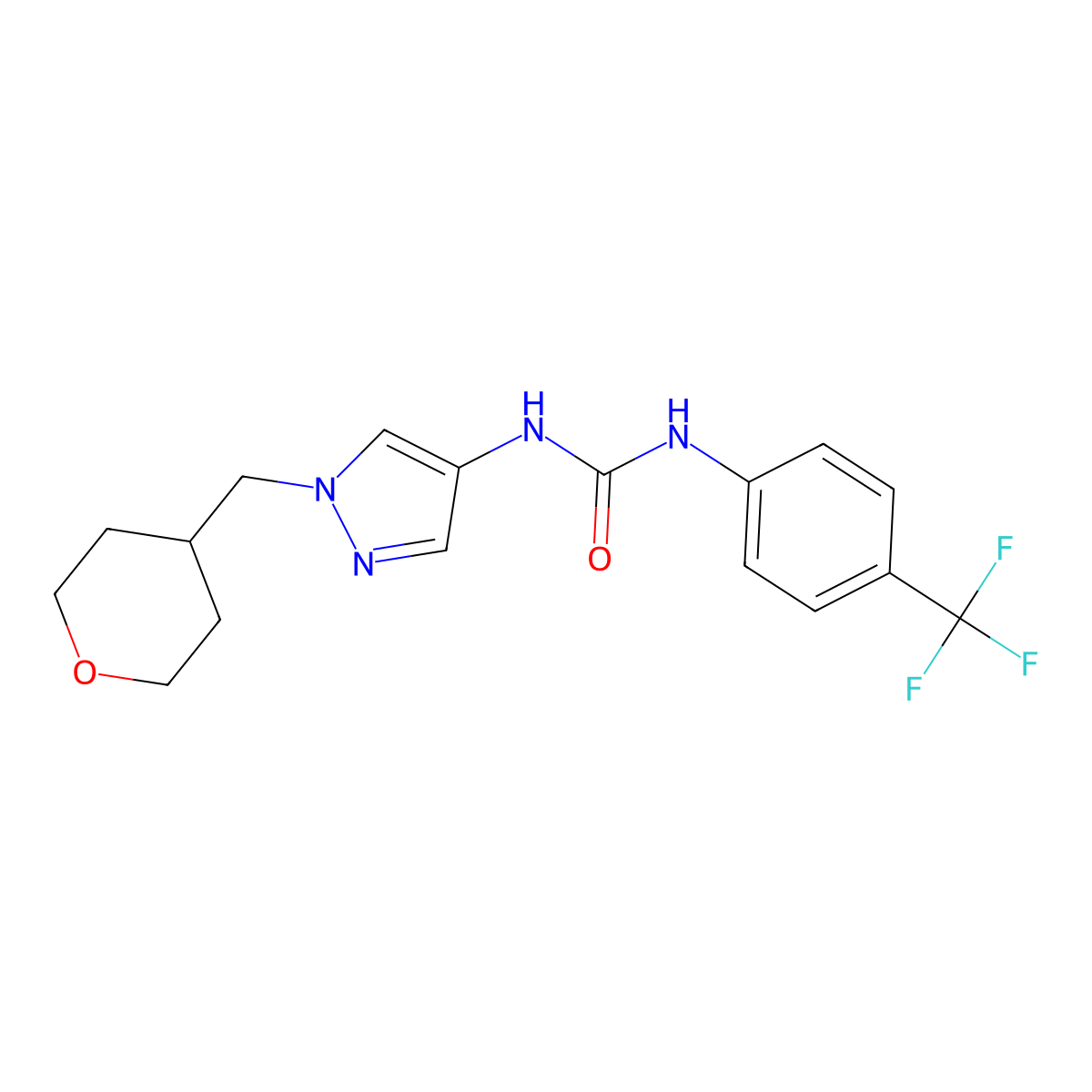1-(1-((tetrahydro-2H-pyran-4-yl)methyl)-1H-pyrazol-4-yl)-3-(4-(trifluoromethyl)phenyl)urea molecular structure, CAS 1705314-26-6