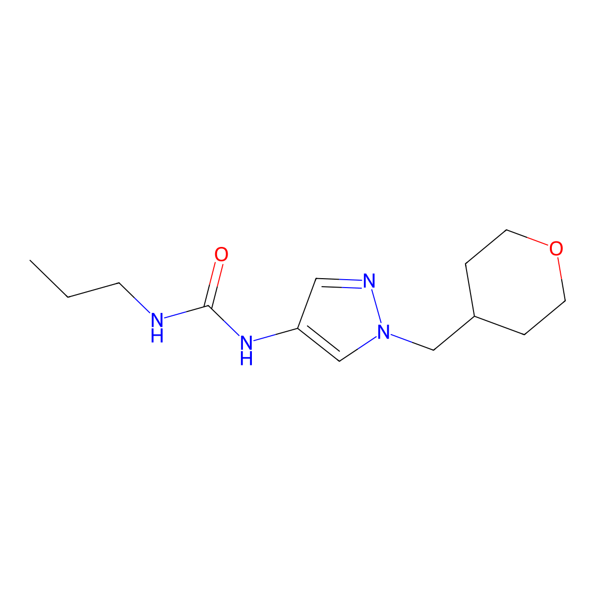1-propyl-3-(1-((tetrahydro-2H-pyran-4-yl)methyl)-1H-pyrazol-4-yl)urea molecular structure, CAS 1705314-39-1