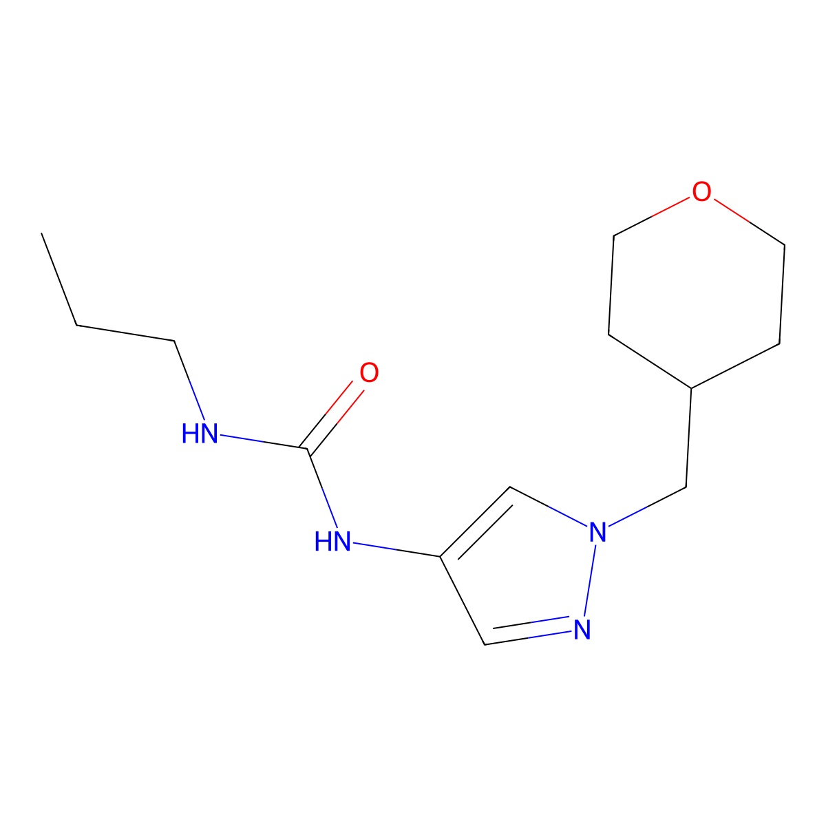 1-propyl-3-(1-((tetrahydro-2H-pyran-4-yl)methyl)-1H-pyrazol-4-yl)urea molecular structure, CAS 1705314-39-1