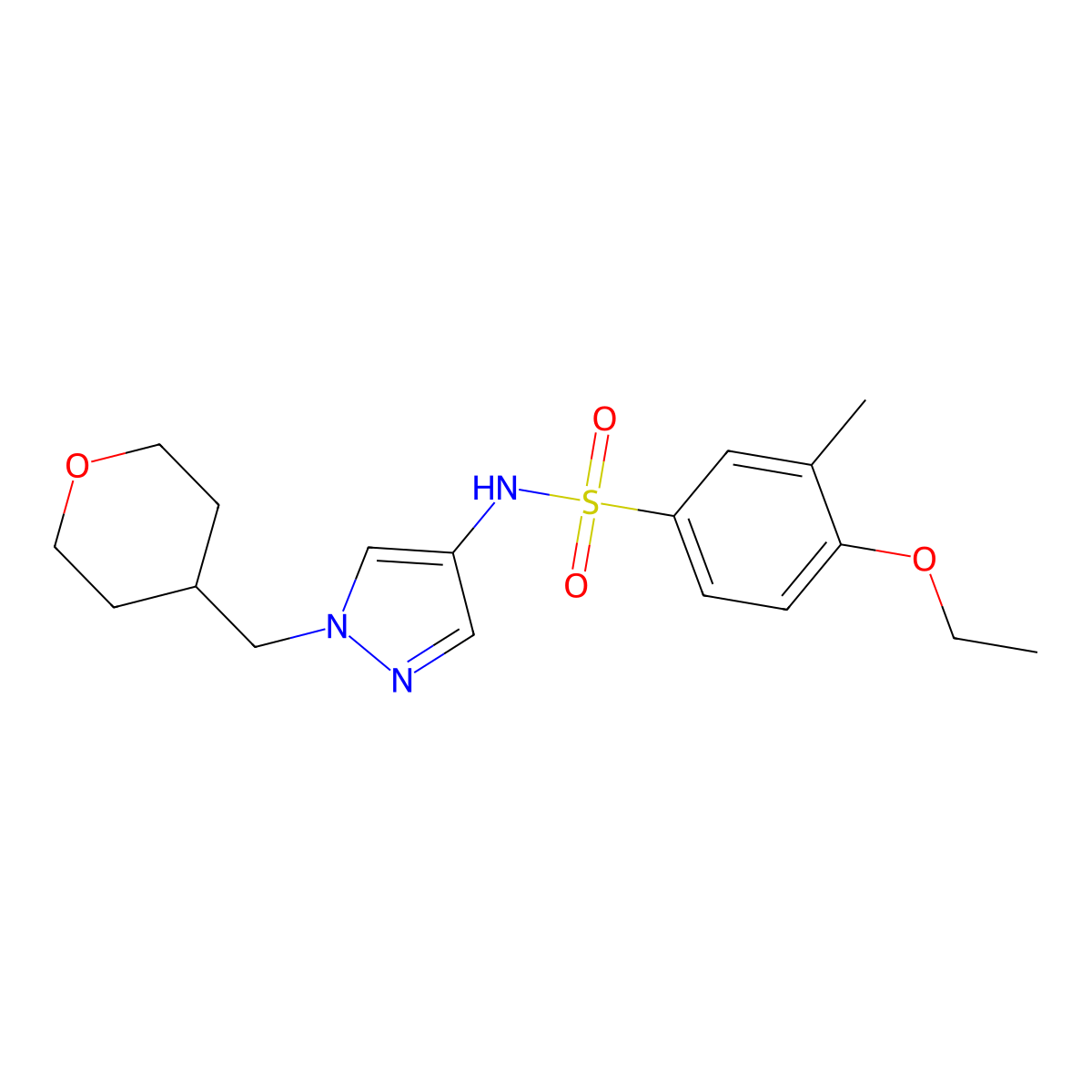 4-ethoxy-3-methyl-N-(1-((tetrahydro-2H-pyran-4-yl)methyl)-1H-pyrazol-4-yl)benzenesulfonamide molecular structure, CAS 1705314-92-6