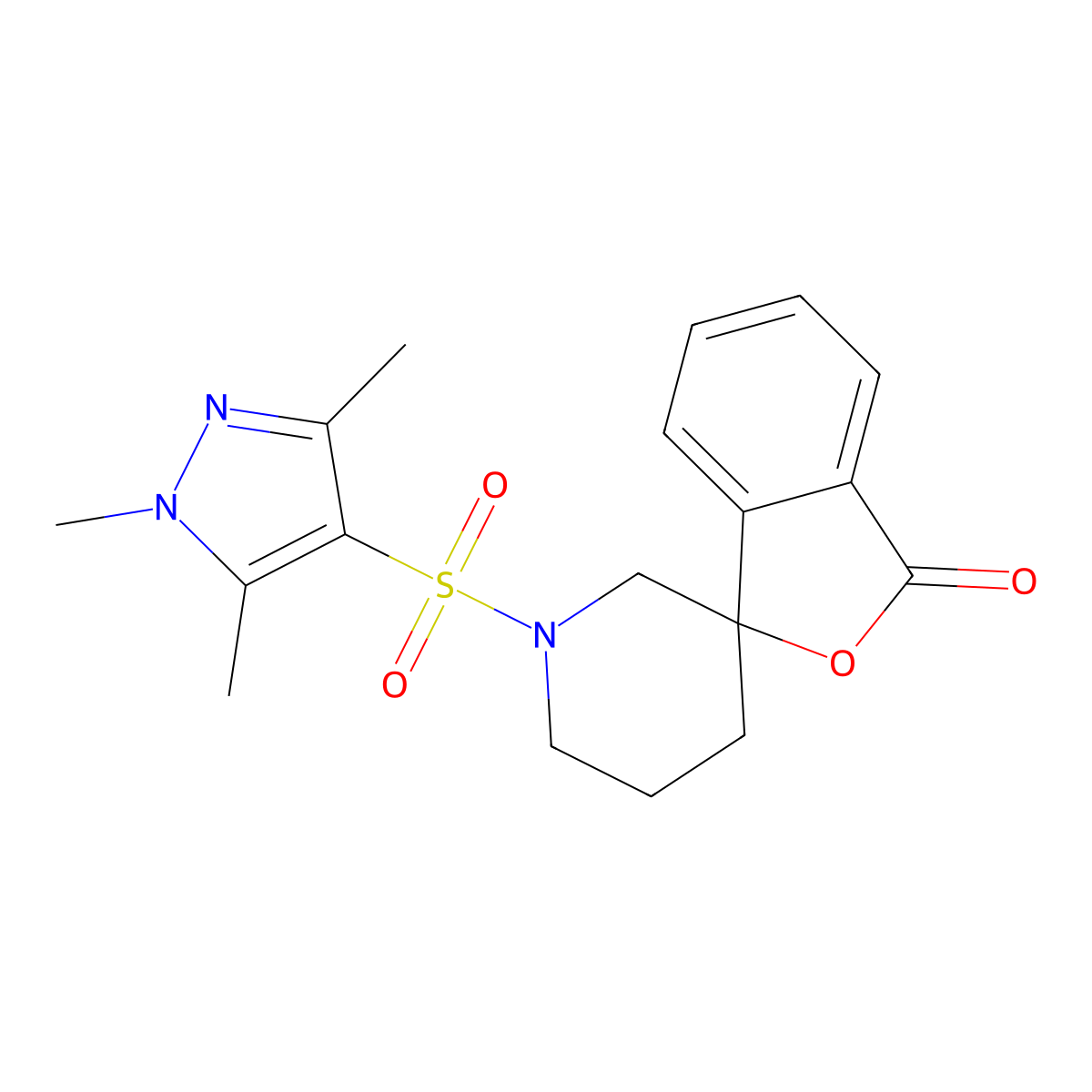 1'-[(1,3,5-trimethyl-1H-pyrazol-4-yl)sulfonyl]-3H-spiro[2-benzofuran-1,3'-piperidine]-3-one molecular structure, CAS 1705316-23-9