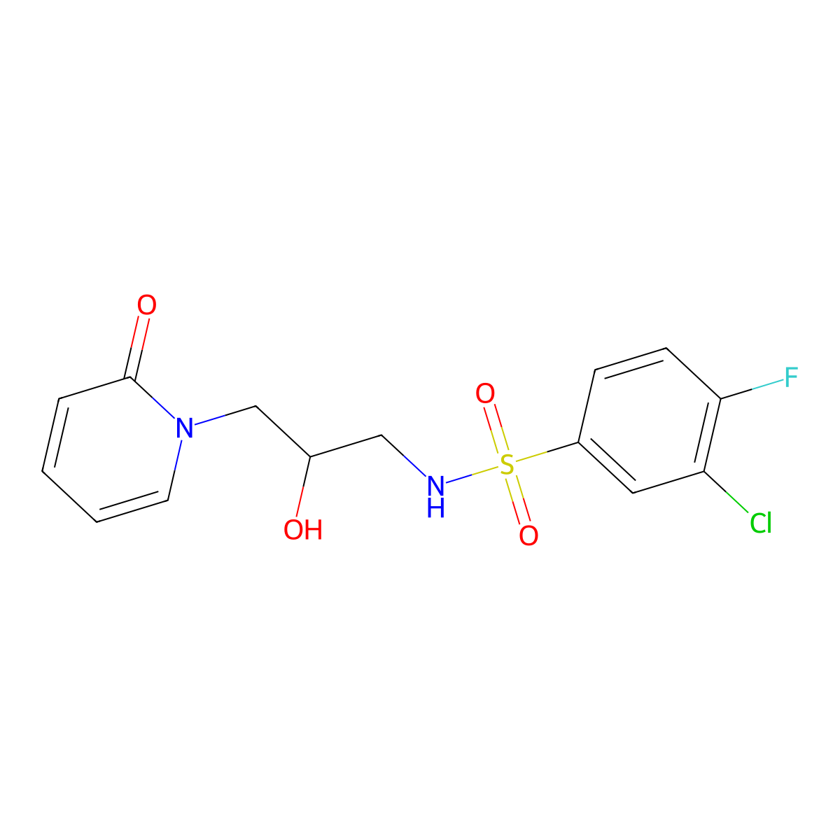 3-chloro-4-fluoro-N-(2-hydroxy-3-(2-oxopyridin-1(2H)-yl)propyl)benzenesulfonamide molecular structure, CAS 1705318-54-2