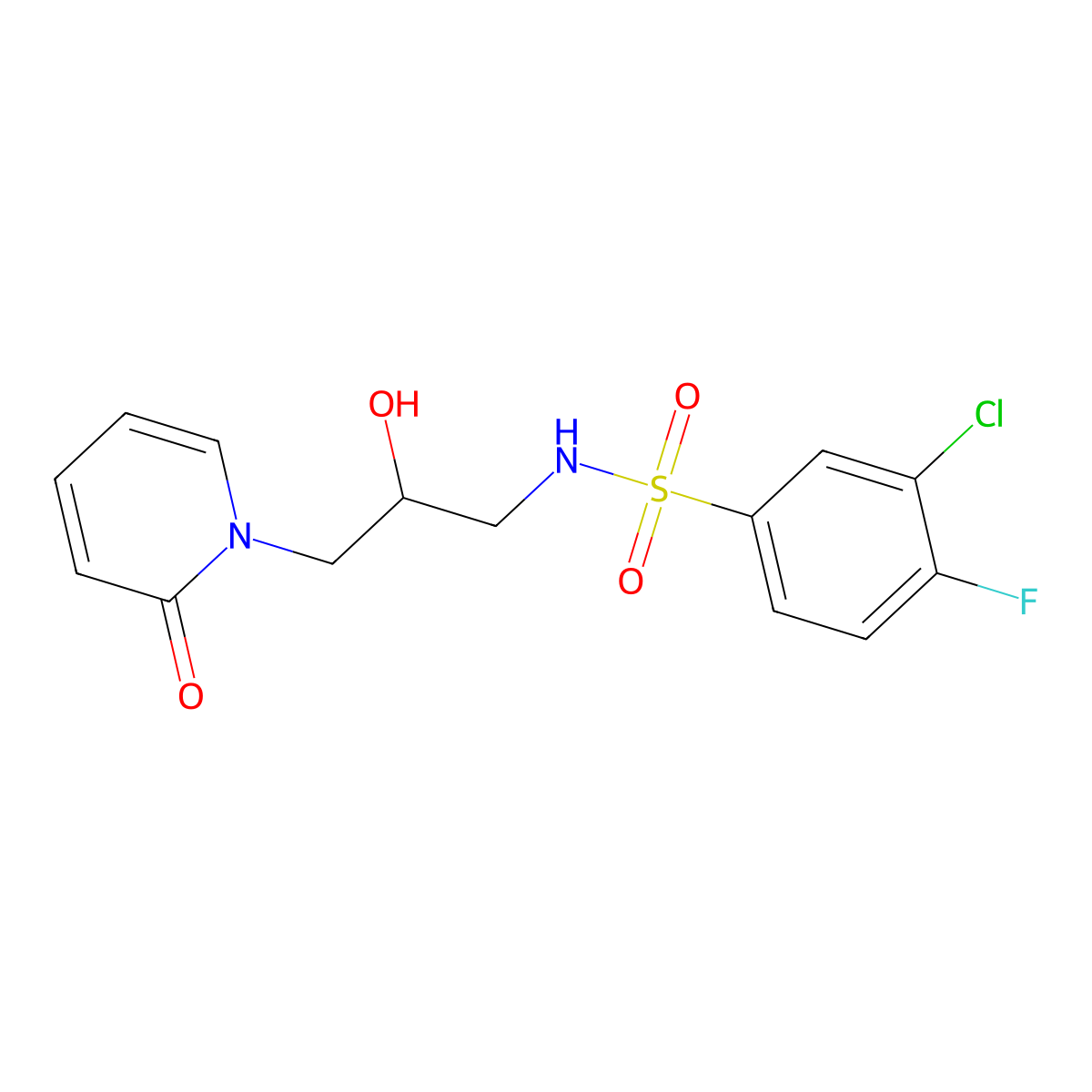 3-chloro-4-fluoro-N-(2-hydroxy-3-(2-oxopyridin-1(2H)-yl)propyl)benzenesulfonamide molecular structure, CAS 1705318-54-2