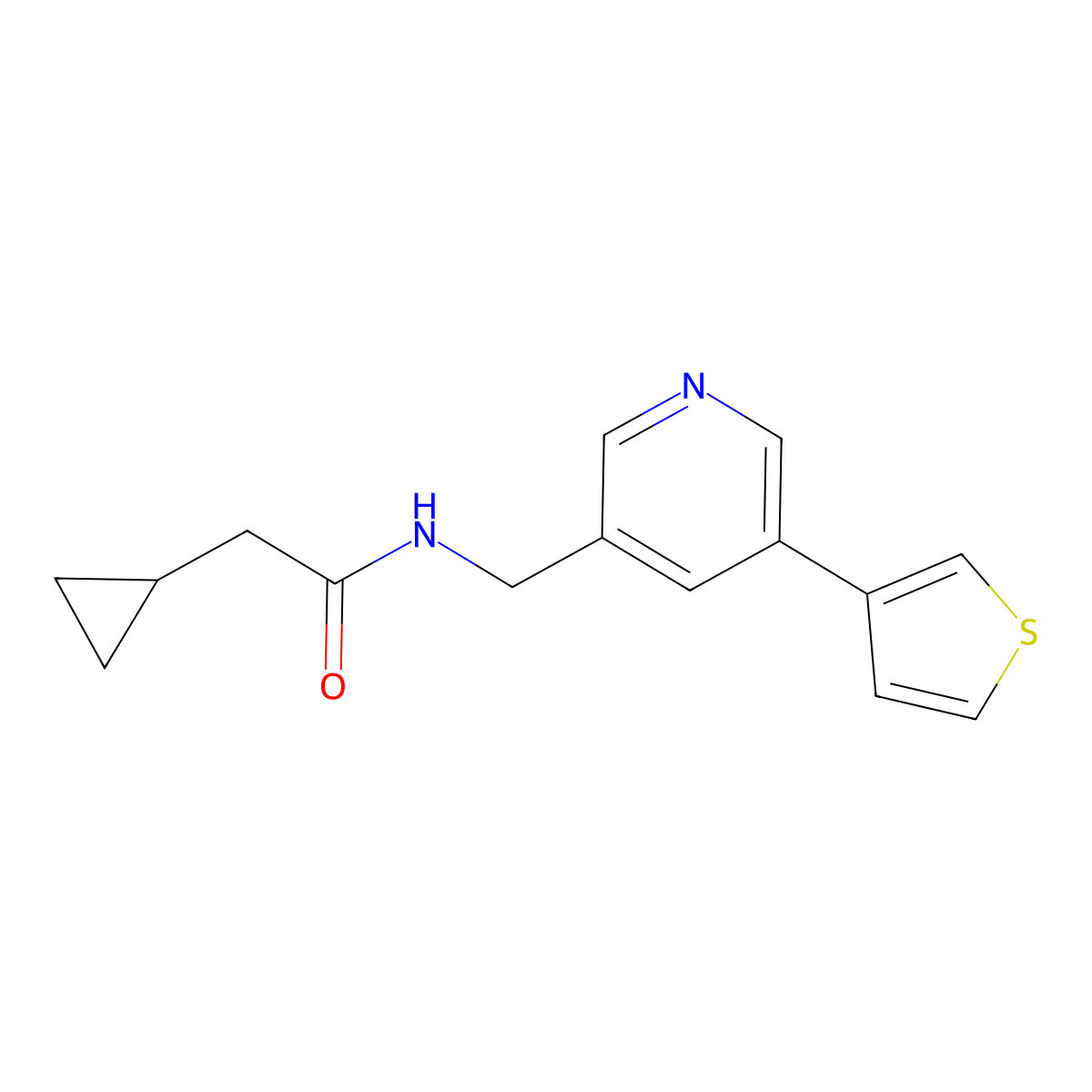 2-cyclopropyl-N-{[5-(thiophen-3-yl)pyridin-3-yl]methyl}acetamide molecular structure, CAS 1705321-66-9