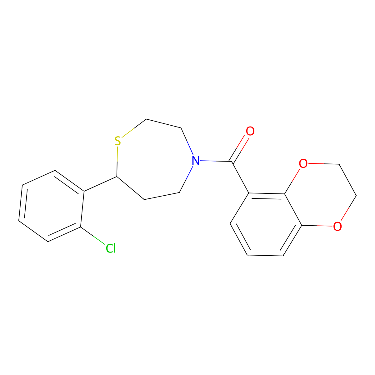 (7-(2-Chlorophenyl)-1,4-thiazepan-4-yl)(2,3-dihydrobenzo[b][1,4]dioxin-5-yl)methanone molecular structure, CAS 1705329-84-5