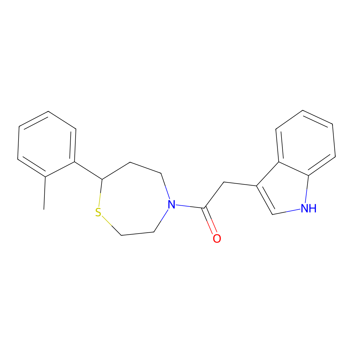 2-(1H-indol-3-yl)-1-(7-(o-tolyl)-1,4-thiazepan-4-yl)ethanone molecular structure, CAS 1705329-89-0