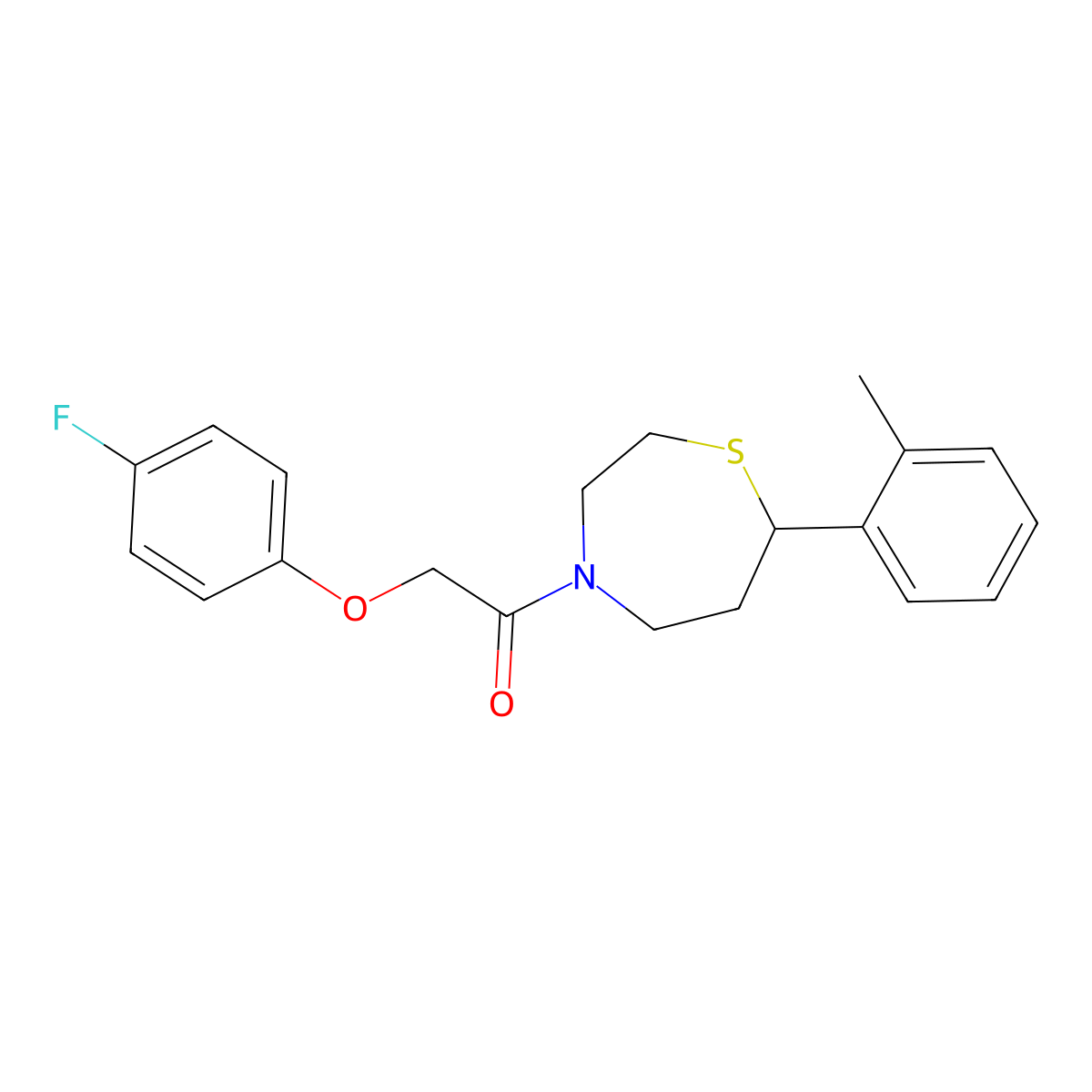 2-(4-Fluorophenoxy)-1-(7-(o-tolyl)-1,4-thiazepan-4-yl)ethanone molecular structure, CAS 1705330-10-4