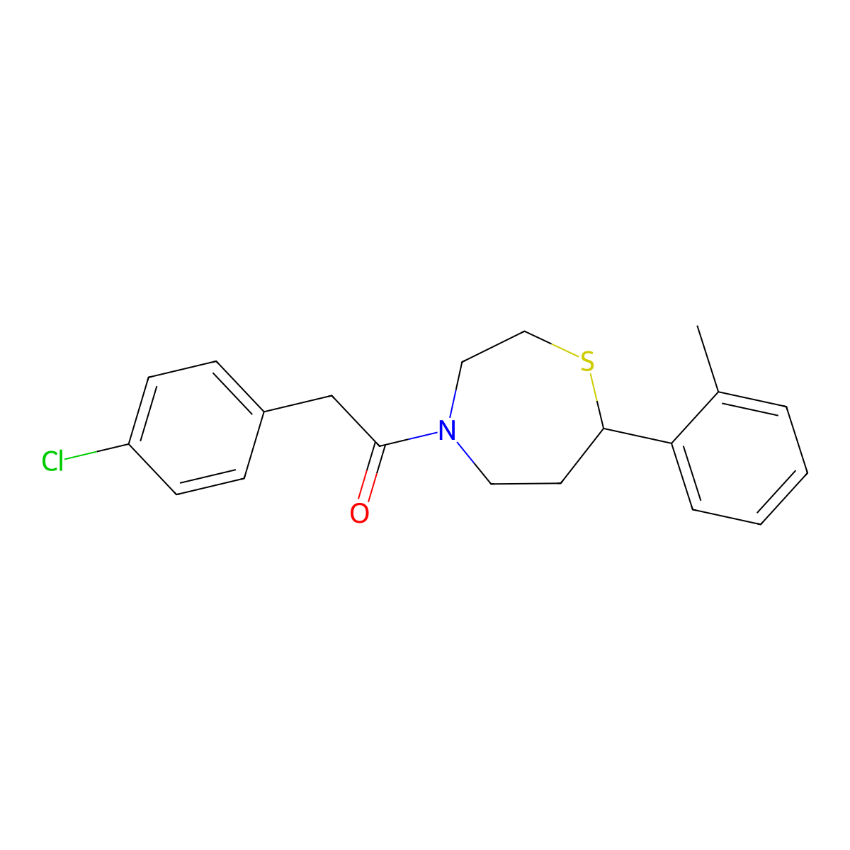 2-(4-Chlorophenyl)-1-(7-(o-tolyl)-1,4-thiazepan-4-yl)ethanone molecular structure, CAS 1705330-18-2