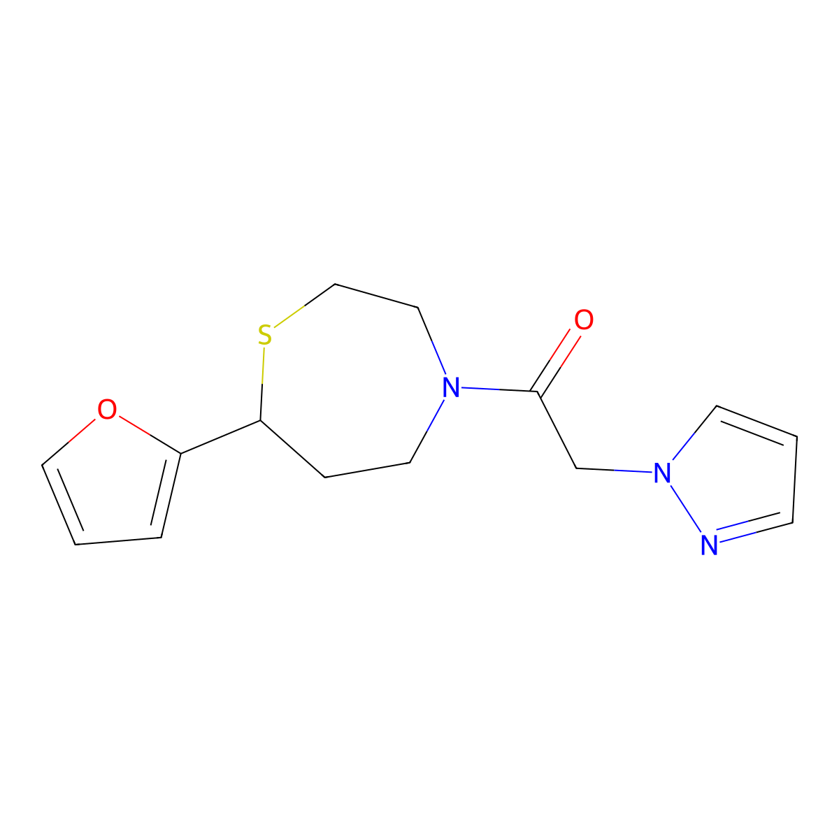 1-(7-(furan-2-yl)-1,4-thiazepan-4-yl)-2-(1H-pyrazol-1-yl)ethanone molecular structure, CAS 1705330-40-0