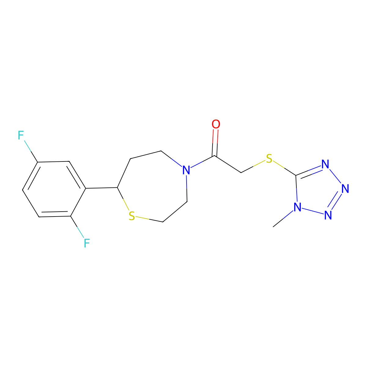 1-(7-(2,5-difluorophenyl)-1,4-thiazepan-4-yl)-2-((1-methyl-1H-tetrazol-5-yl)thio)ethanone molecular structure, CAS 1705332-10-0