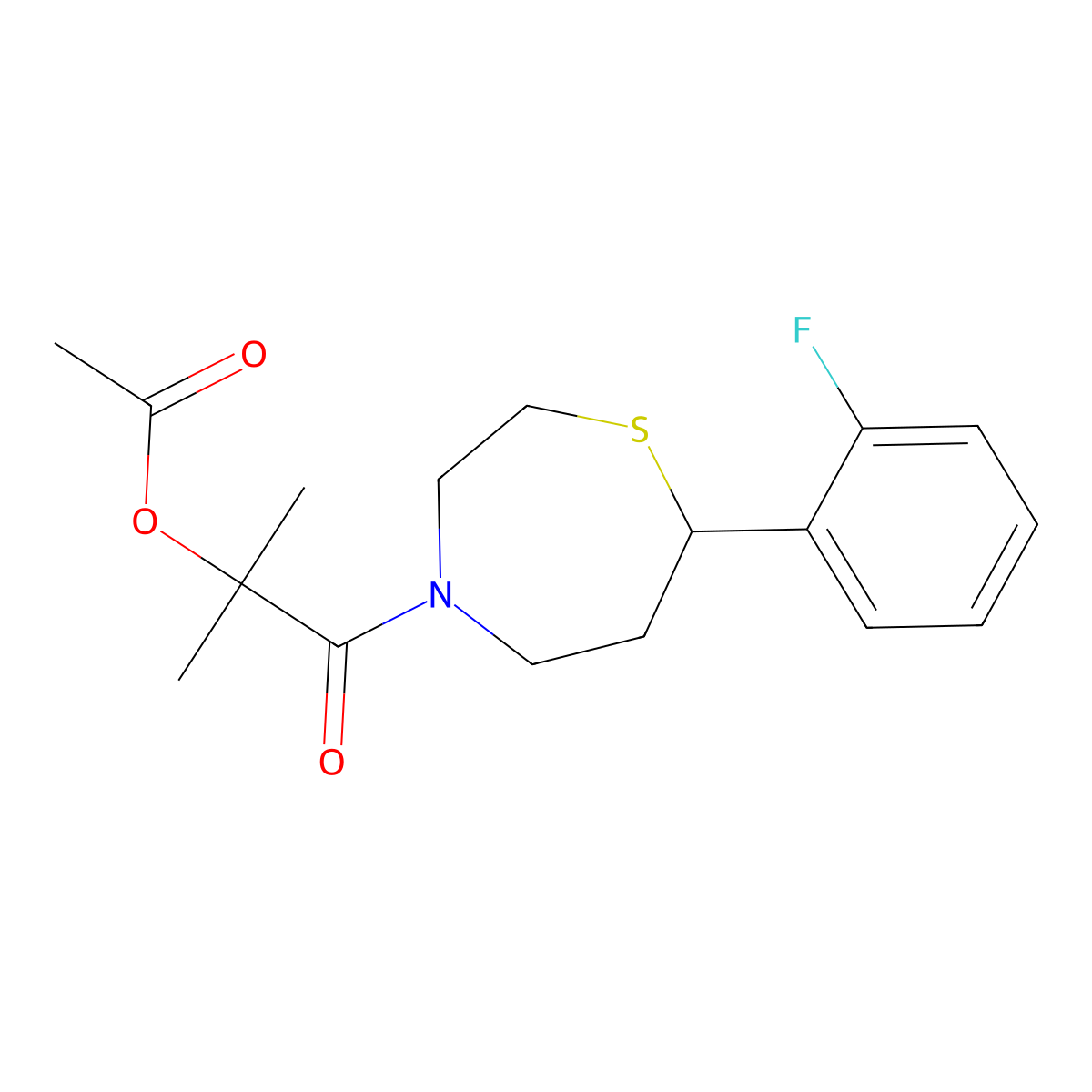 1-(7-(2-Fluorophenyl)-1,4-thiazepan-4-yl)-2-methyl-1-oxopropan-2-yl acetate molecular structure, CAS 1705332-11-1