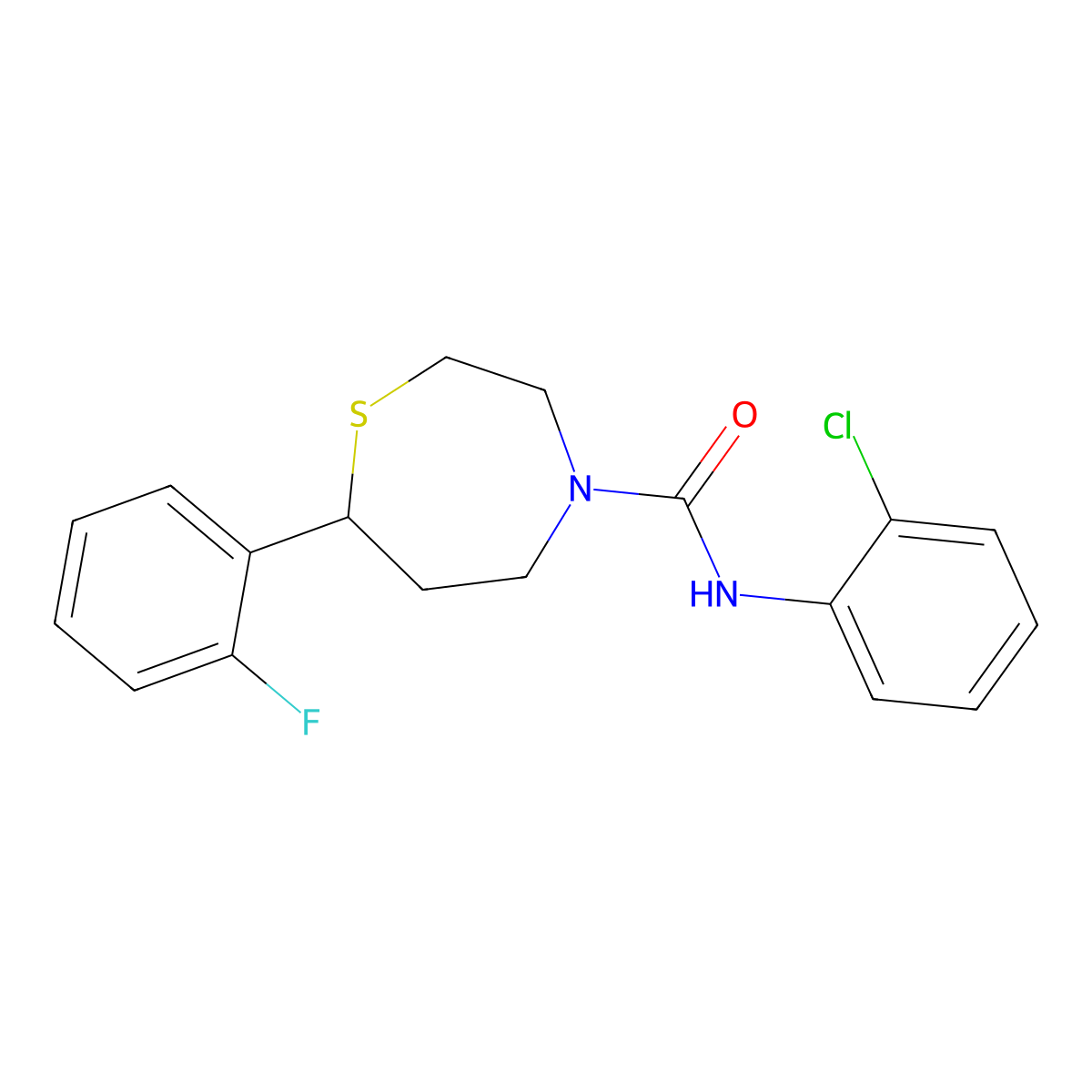 N-(2-chlorophenyl)-7-(2-fluorophenyl)-1,4-thiazepane-4-carboxamide molecular structure, CAS 1705332-57-5