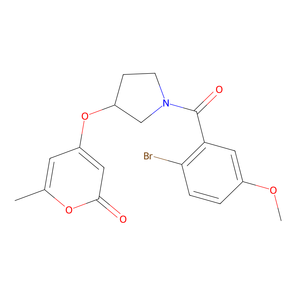 4-((1-(2-bromo-5-methoxybenzoyl)pyrrolidin-3-yl)oxy)-6-methyl-2H-pyran-2-one molecular structure, CAS 1705332-63-3