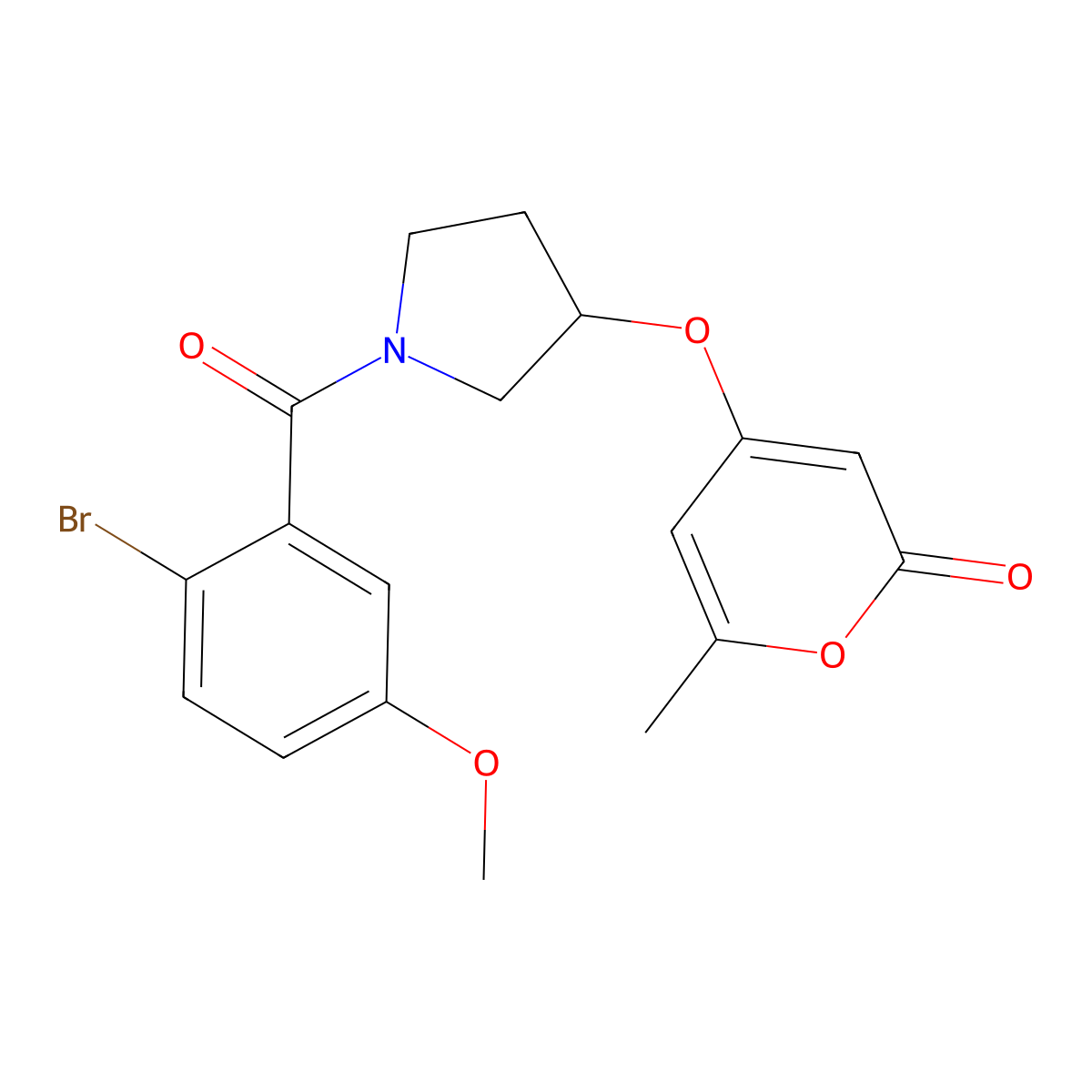 4-((1-(2-bromo-5-methoxybenzoyl)pyrrolidin-3-yl)oxy)-6-methyl-2H-pyran-2-one molecular structure, CAS 1705332-63-3