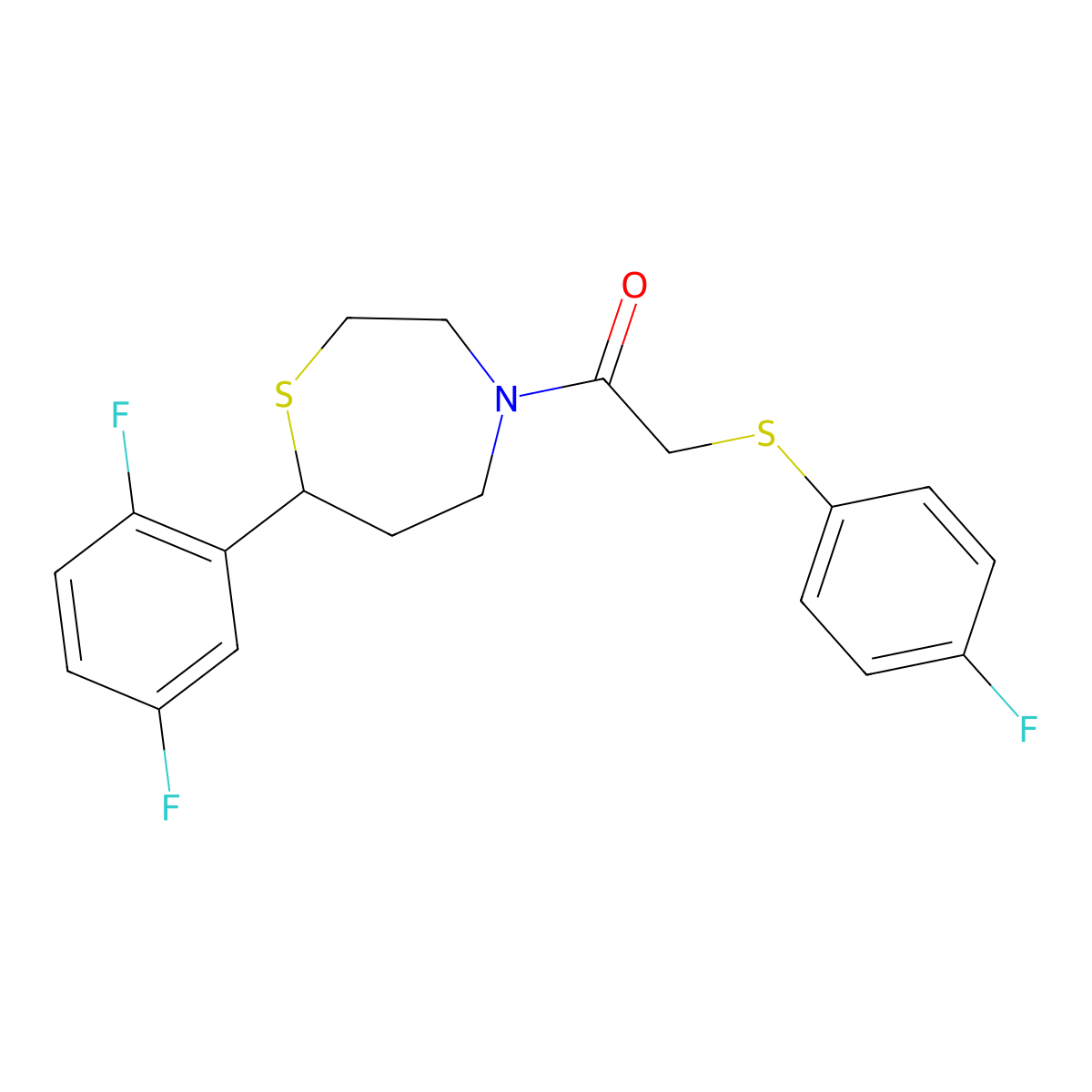 1-(7-(2,5-Difluorophenyl)-1,4-thiazepan-4-yl)-2-((4-fluorophenyl)thio)ethanone molecular structure, CAS 1705332-72-4