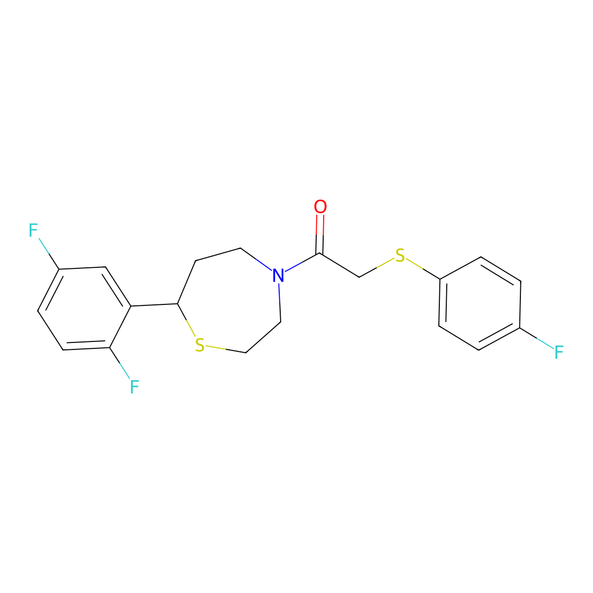 1-(7-(2,5-Difluorophenyl)-1,4-thiazepan-4-yl)-2-((4-fluorophenyl)thio)ethanone molecular structure, CAS 1705332-72-4