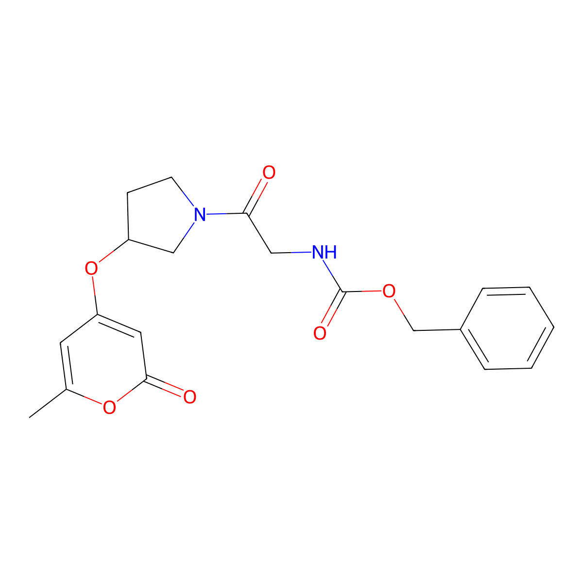 benzyl (2-(3-((6-methyl-2-oxo-2H-pyran-4-yl)oxy)pyrrolidin-1-yl)-2-oxoethyl)carbamate molecular structure, CAS 1705334-47-9