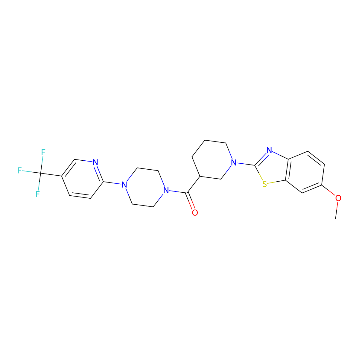 (1-(6-Methoxybenzo[d]thiazol-2-yl)piperidin-3-yl)(4-(5-(trifluoromethyl)pyridin-2-yl)piperazin-1-yl)methanone molecular structure, CAS 1705335-89-2