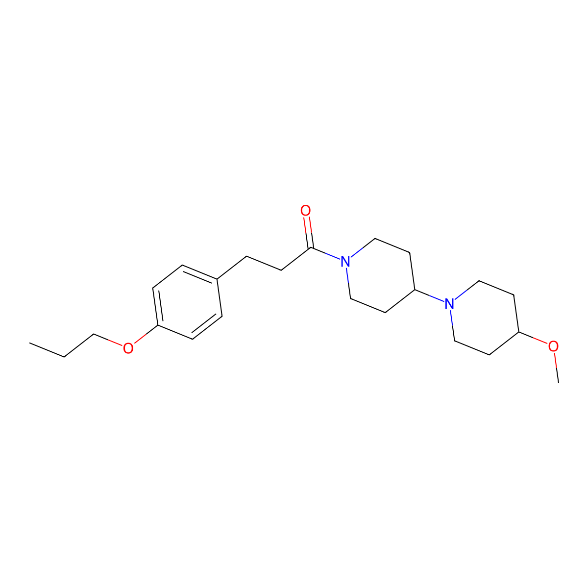 1-{4-Methoxy-[1,4'-bipiperidine]-1'-yl}-3-(4-propoxyphenyl)propan-1-one molecular structure, CAS 1705339-95-2