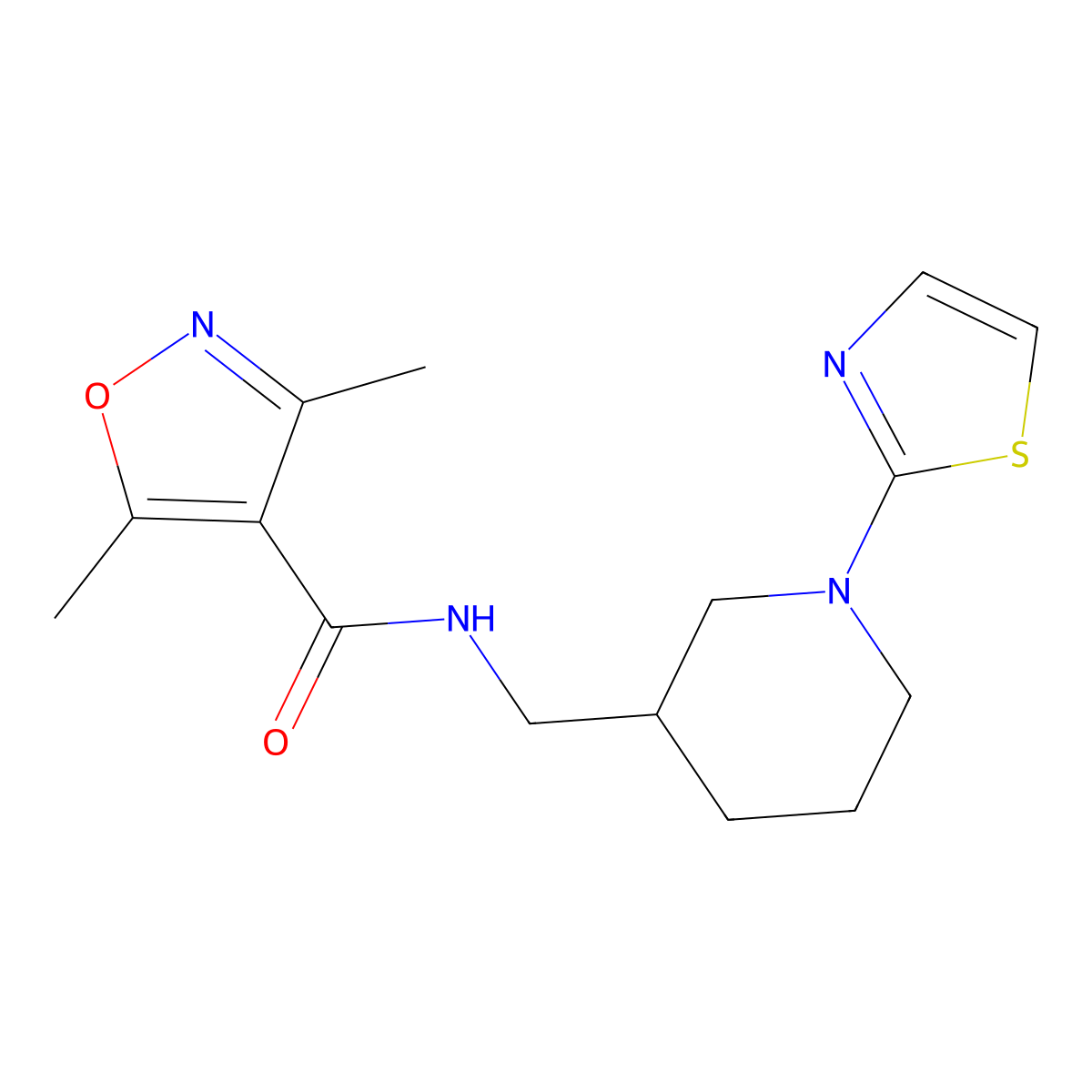 3,5-dimethyl-N-((1-(thiazol-2-yl)piperidin-3-yl)methyl)isoxazole-4-carboxamide molecular structure, CAS 1705343-24-3