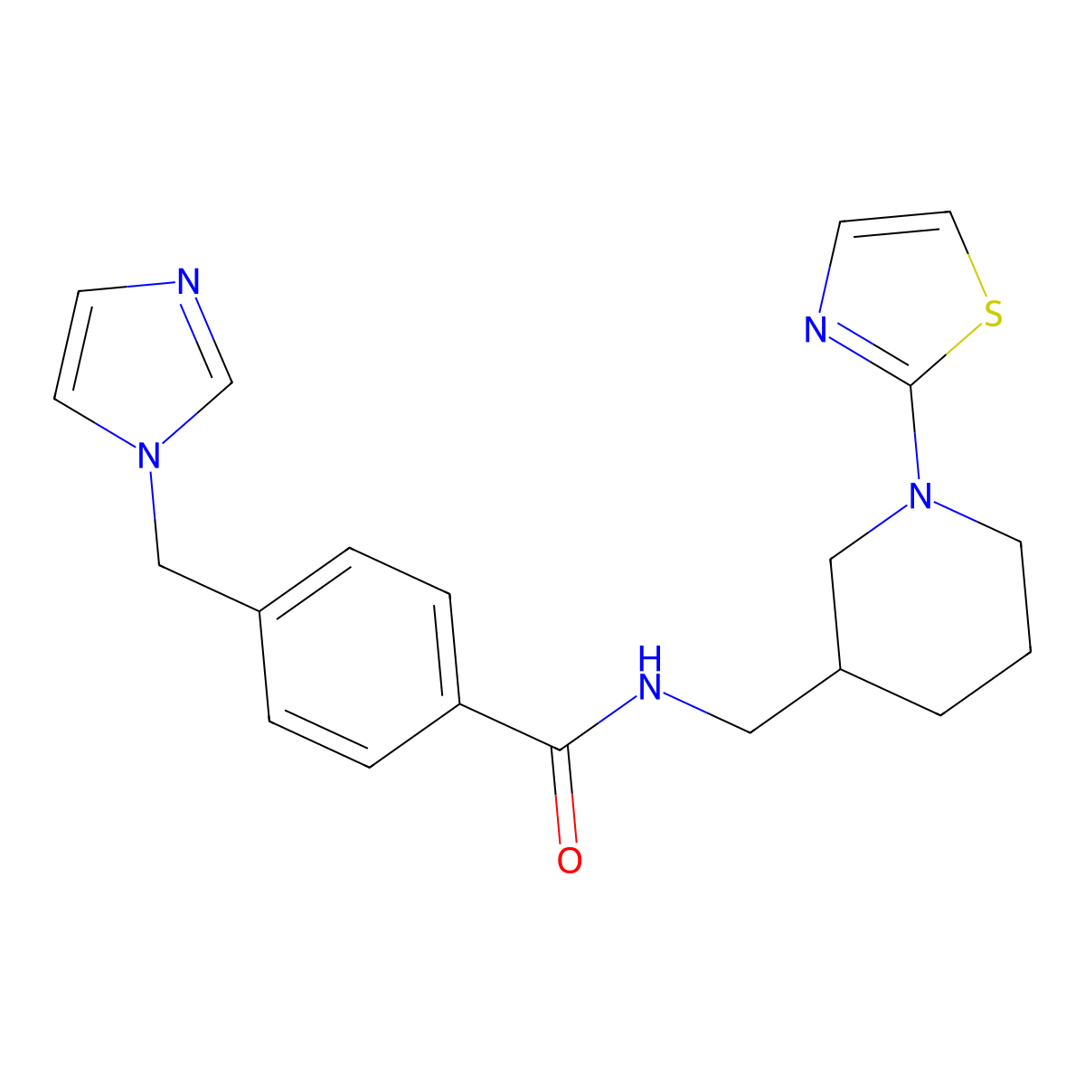 4-((1H-imidazol-1-yl)methyl)-N-((1-(thiazol-2-yl)piperidin-3-yl)methyl)benzamide molecular structure, CAS 1705343-37-8