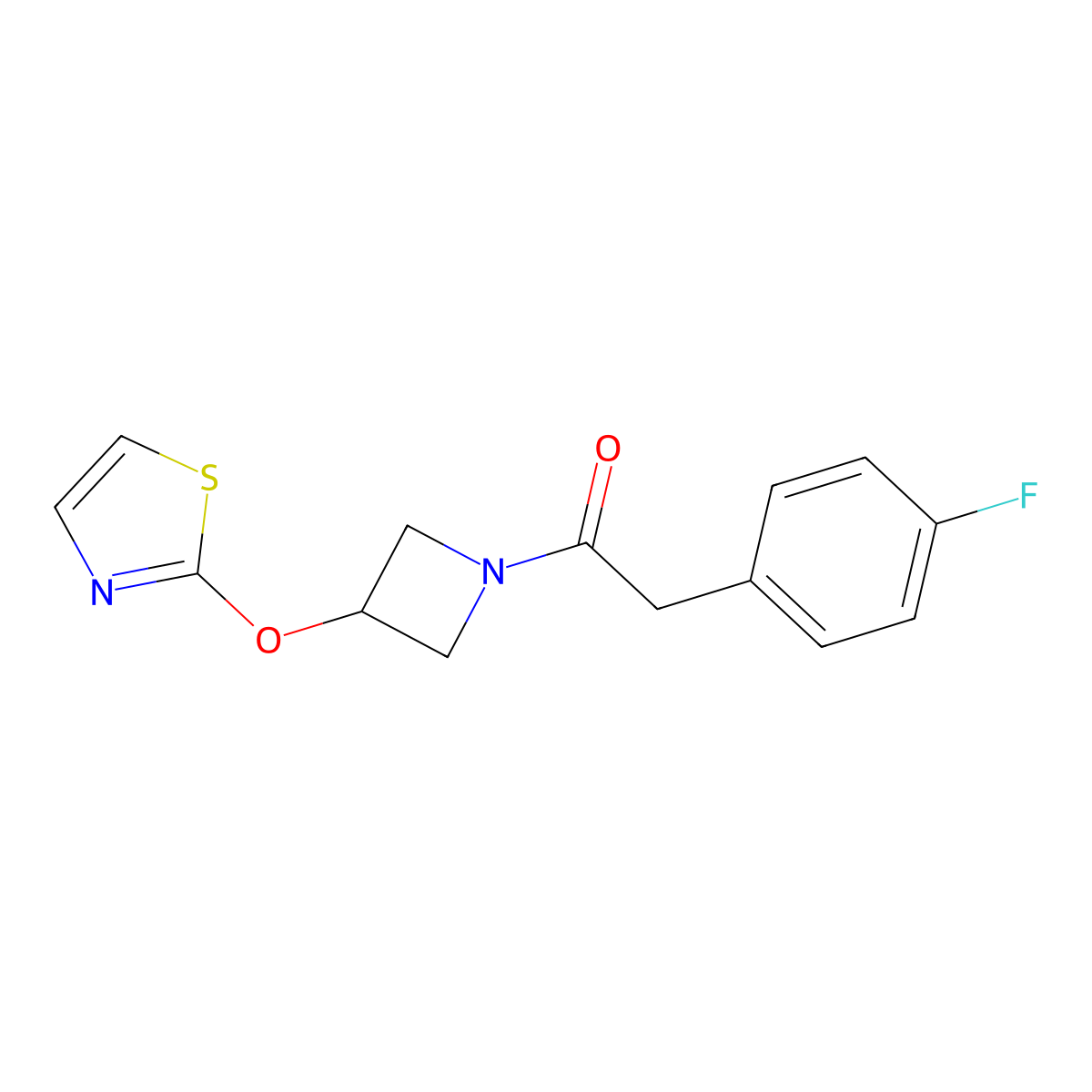 2-(4-Fluorophenyl)-1-(3-(thiazol-2-yloxy)azetidin-1-yl)ethanone molecular structure, CAS 1705345-82-9