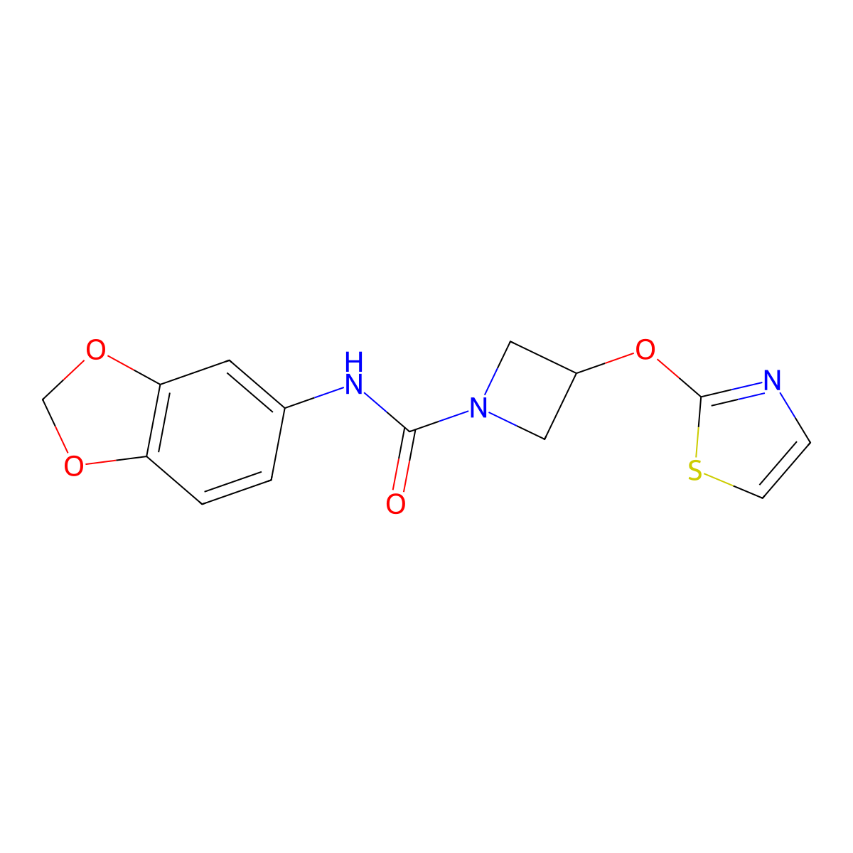 N-(benzo[d][1,3]dioxol-5-yl)-3-(thiazol-2-yloxy)azetidine-1-carboxamide molecular structure, CAS 1705346-56-0