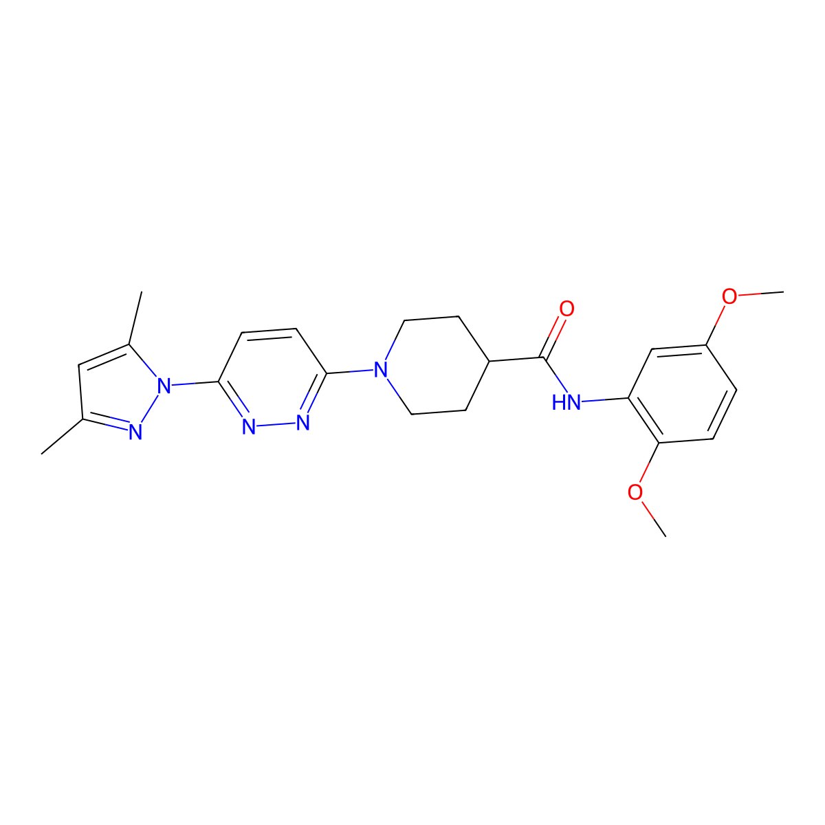 N-(2,5-dimethoxyphenyl)-1-[6-(3,5-dimethyl-1H-pyrazol-1-yl)pyridazin-3-yl]piperidine-4-carboxamide molecular structure, CAS 1705348-35-1