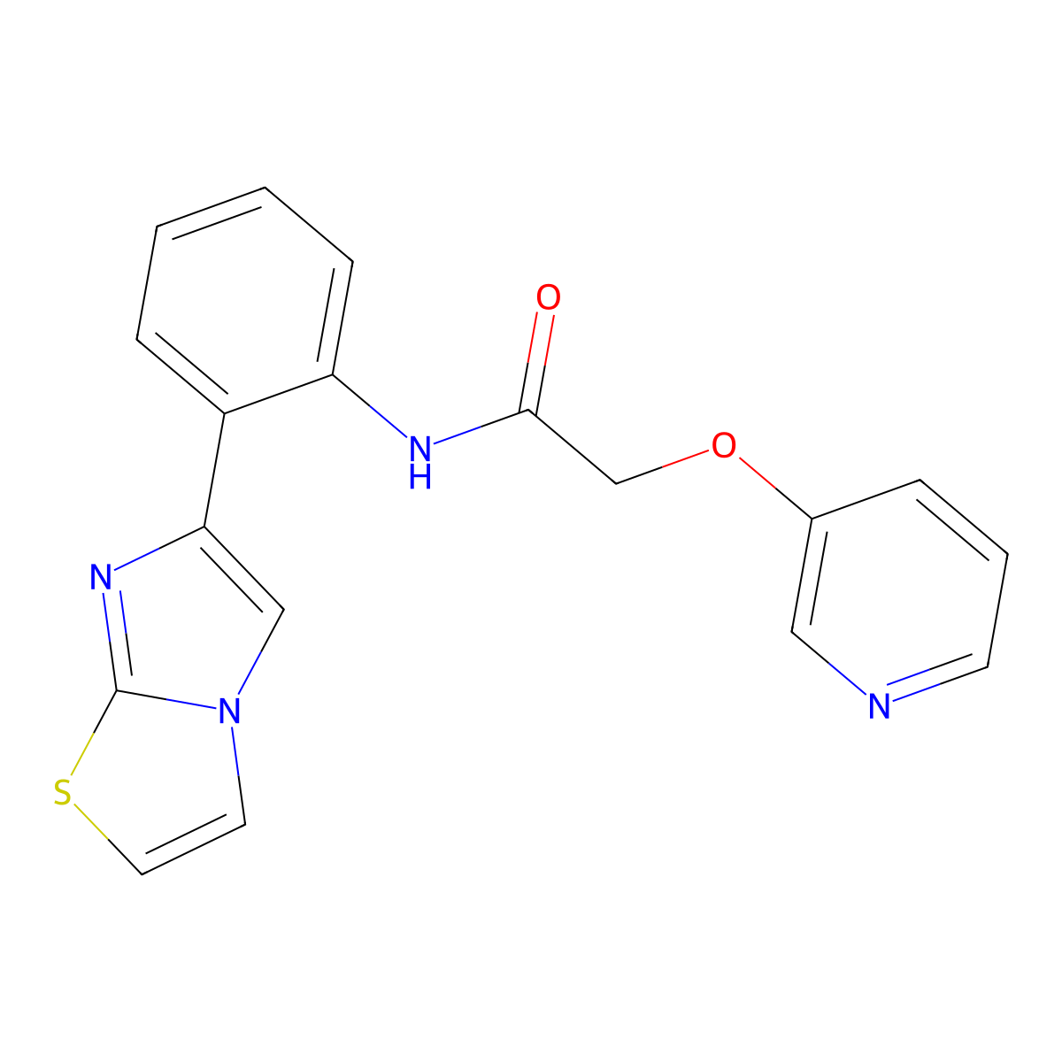 N-(2-(imidazo[2,1-b]thiazol-6-yl)phenyl)-2-(pyridin-3-yloxy)acetamide molecular structure, CAS 1705348-79-3