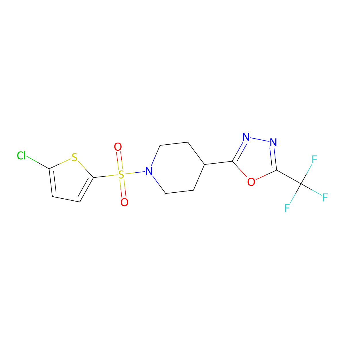 2-(1-((5-Chlorothiophen-2-yl)sulfonyl)piperidin-4-yl)-5-(trifluoromethyl)-1,3,4-oxadiazole molecular structure, CAS 1705349-34-3