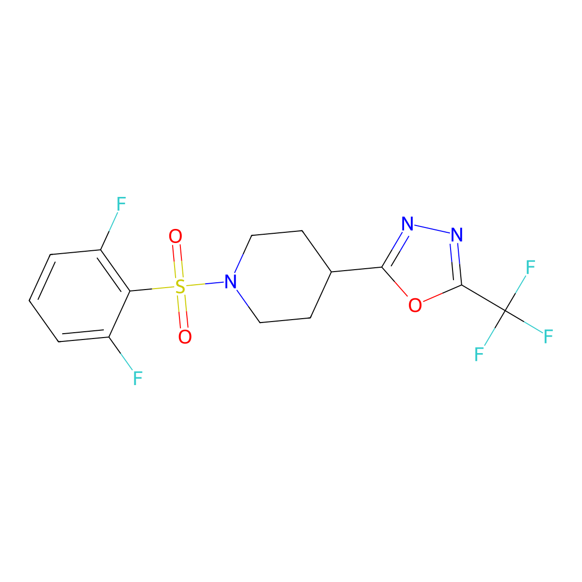 2-(1-((2,6-Difluorophenyl)sulfonyl)piperidin-4-yl)-5-(trifluoromethyl)-1,3,4-oxadiazole molecular structure, CAS 1705349-39-8