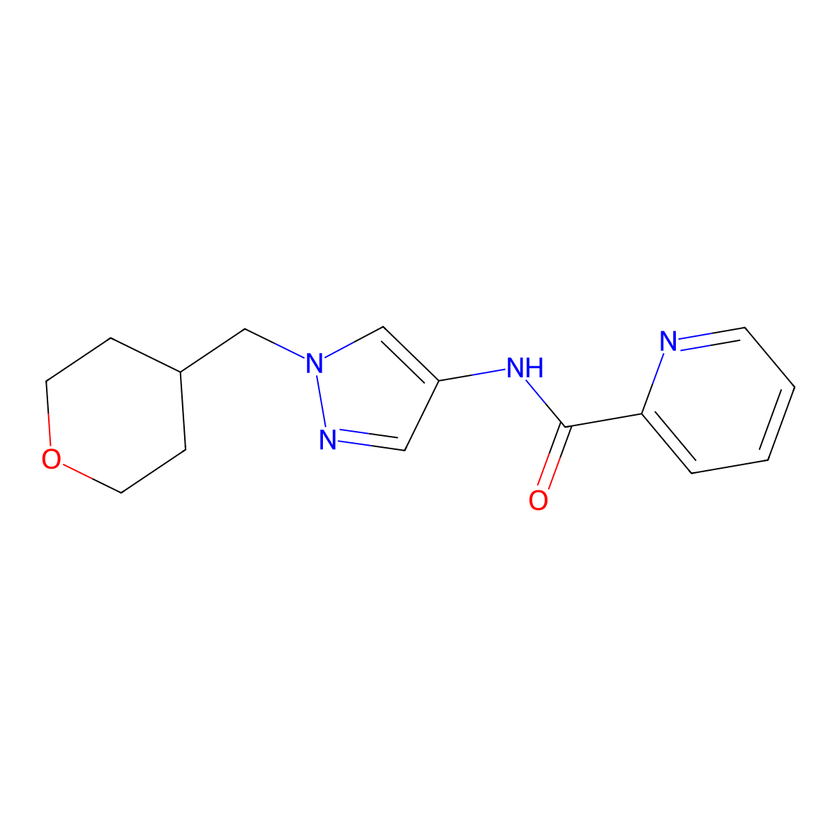 N-(1-((tetrahydro-2H-pyran-4-yl)methyl)-1H-pyrazol-4-yl)picolinamide molecular structure, CAS 1705350-96-4