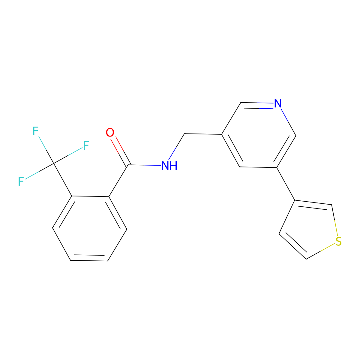 N-{[5-(thiophen-3-yl)pyridin-3-yl]methyl}-2-(trifluoromethyl)benzamide molecular structure, CAS 1705352-98-2