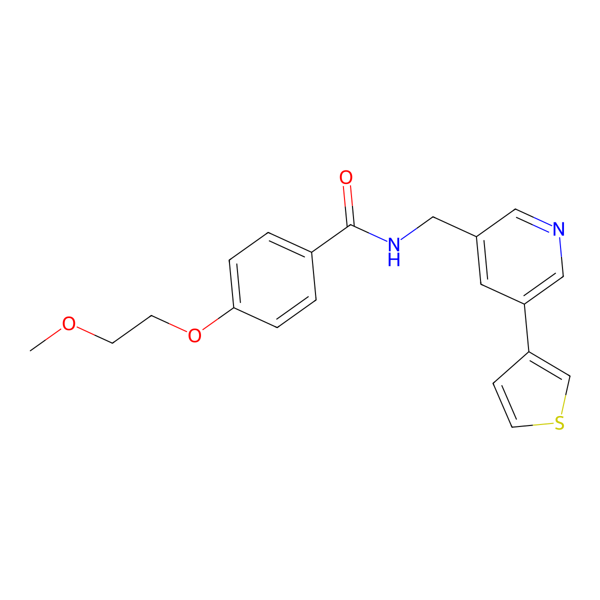 4-(2-methoxyethoxy)-N-{[5-(thiophen-3-yl)pyridin-3-yl]methyl}benzamide molecular structure, CAS 1705353-13-4