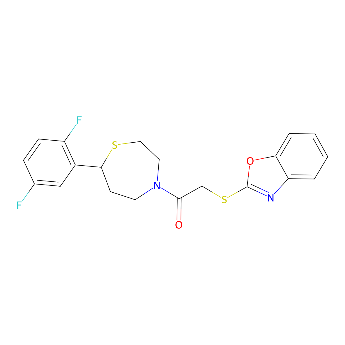 2-(Benzo[d]oxazol-2-ylthio)-1-(7-(2,5-difluorophenyl)-1,4-thiazepan-4-yl)ethanone molecular structure, CAS 1705353-20-3