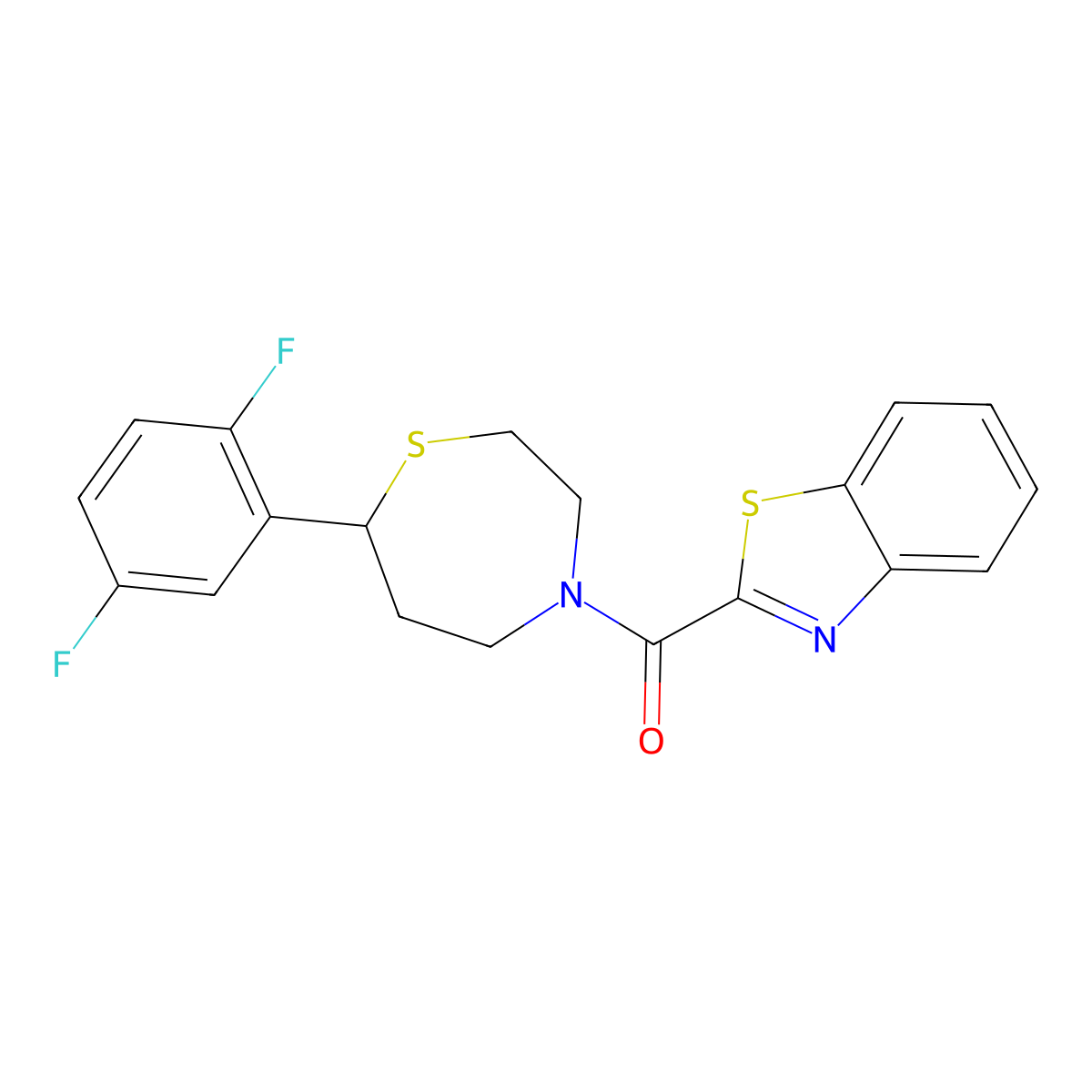 Benzo[d]thiazol-2-yl(7-(2,5-difluorophenyl)-1,4-thiazepan-4-yl)methanone molecular structure, CAS 1705353-48-5
