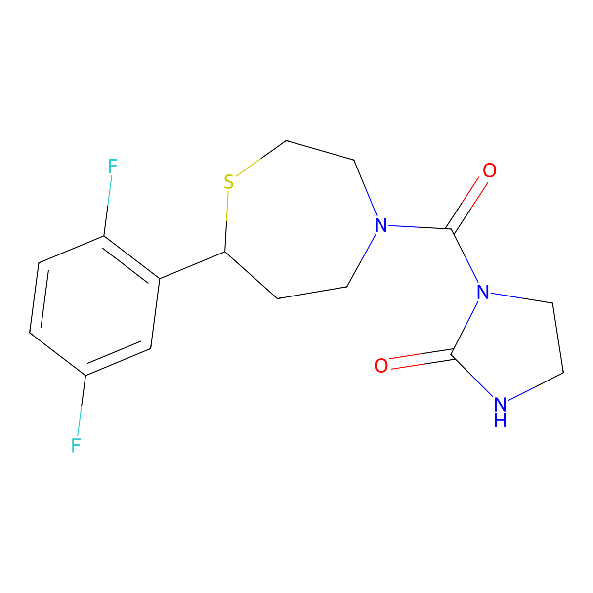 1-[7-(2,5-Difluorophenyl)-1,4-thiazepane-4-carbonyl]imidazolidin-2-one molecular structure, CAS 1705354-25-1