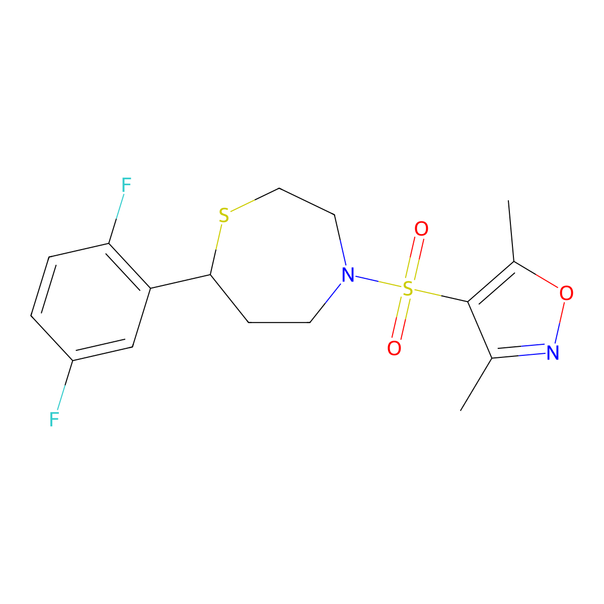 4-((7-(2,5-Difluorophenyl)-1,4-thiazepan-4-yl)sulfonyl)-3,5-dimethylisoxazole molecular structure, CAS 1705354-40-0