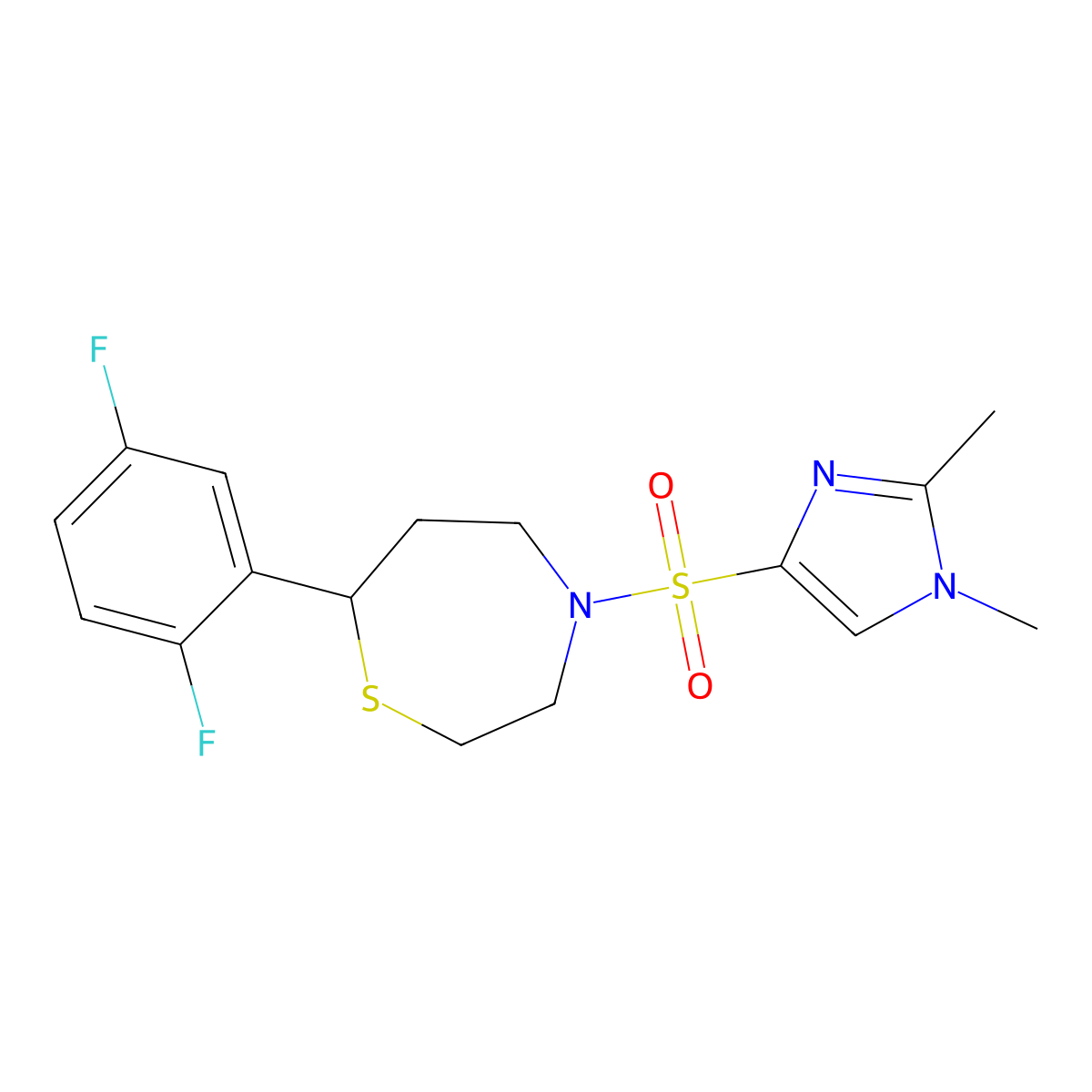7-(2,5-difluorophenyl)-4-[(1,2-dimethyl-1H-imidazol-4-yl)sulfonyl]-1,4-thiazepane molecular structure, CAS 1705354-56-8