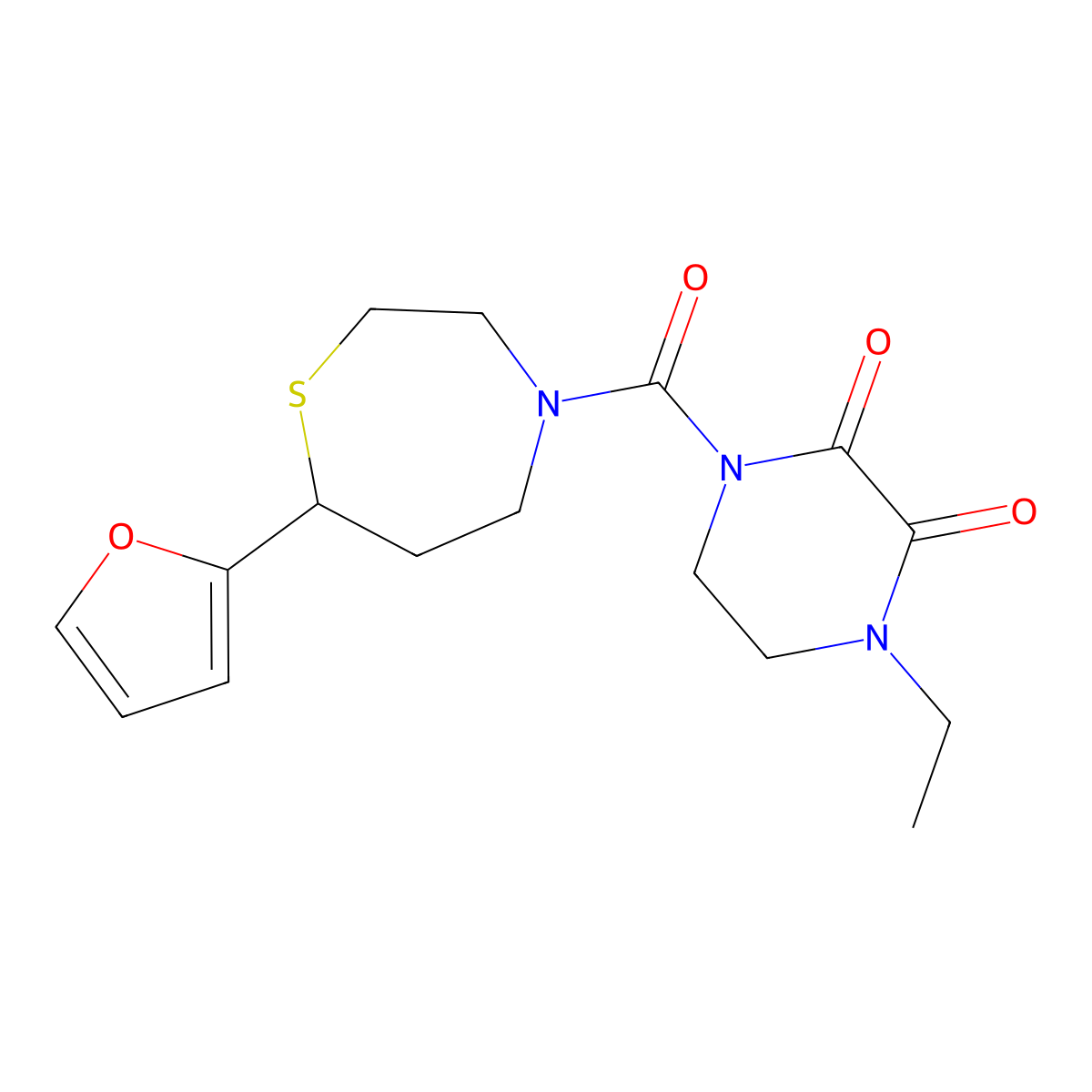 1-Ethyl-4-(7-(furan-2-yl)-1,4-thiazepane-4-carbonyl)piperazine-2,3-dione molecular structure, CAS 1705355-31-2