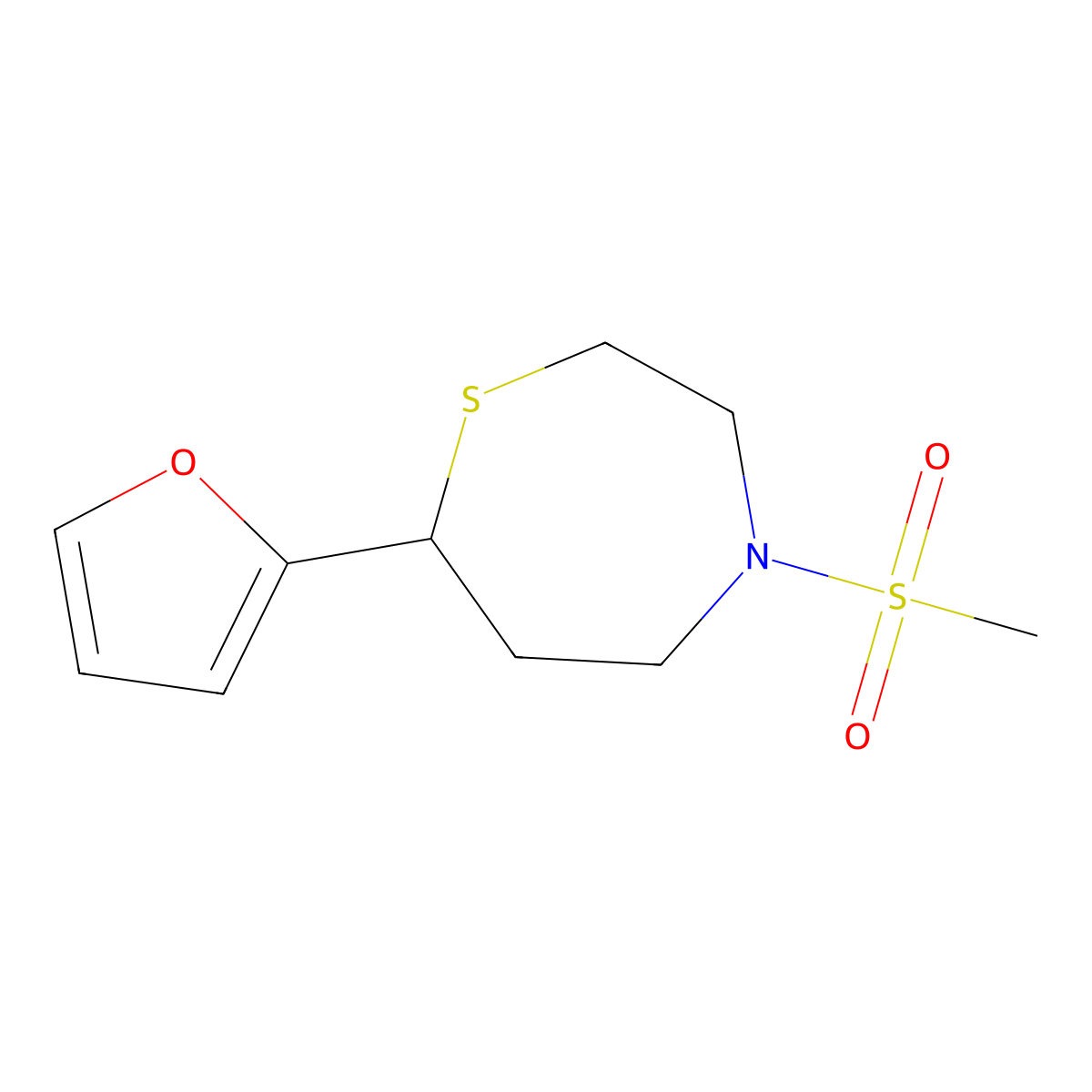 7-(Furan-2-yl)-4-(methylsulfonyl)-1,4-thiazepane molecular structure, CAS 1705355-33-4